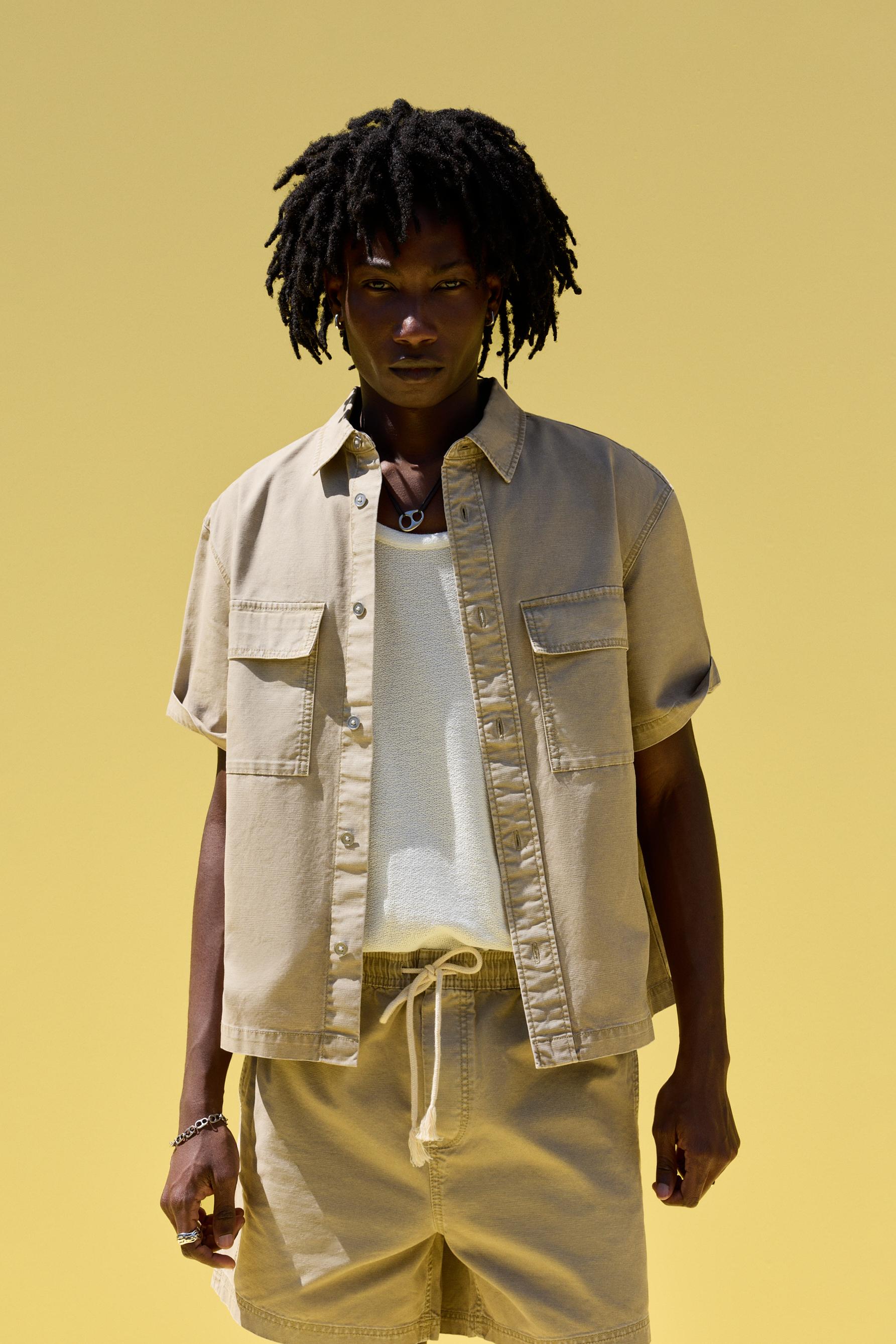 Denim shirt with pockets — PALE OCHRE