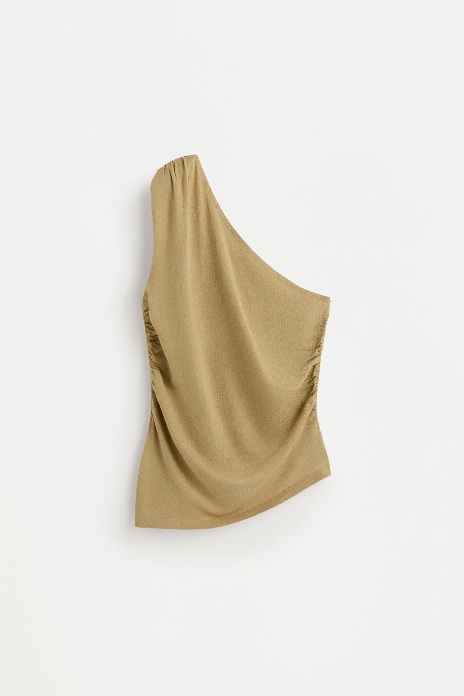 Asymmetric knit top — PALE KHAKI