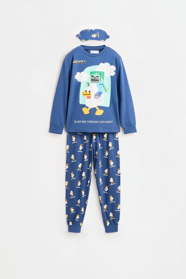 Minecraft long pyjamas with eye mask — BLUE