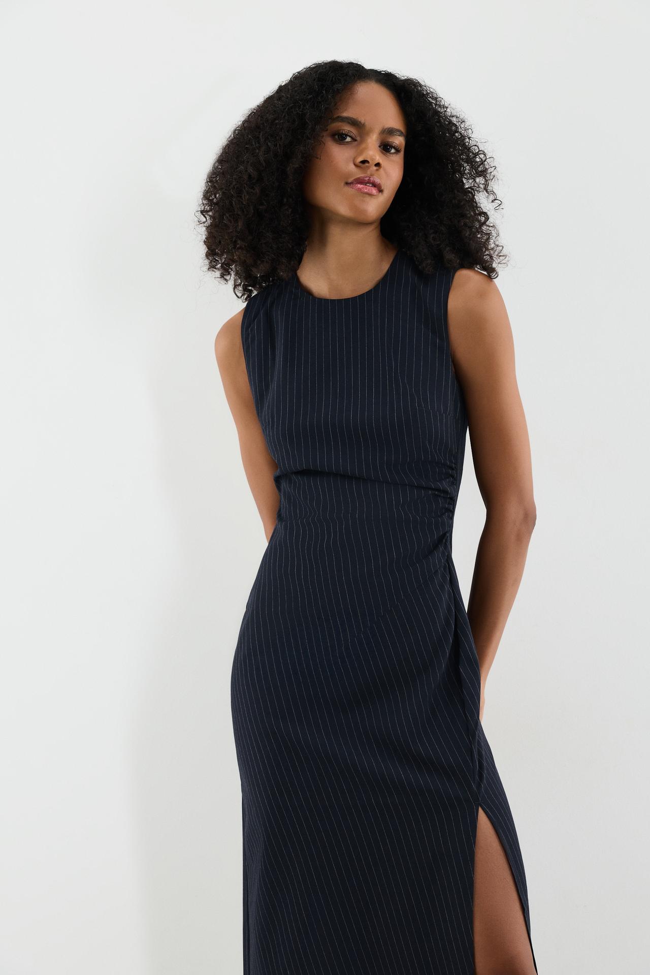Midi dress with side slit — NAVY