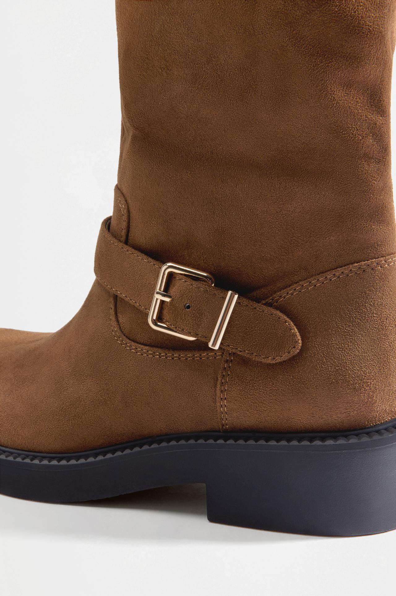 Knee-high boots with buckle and faux suede effect — LEATHER