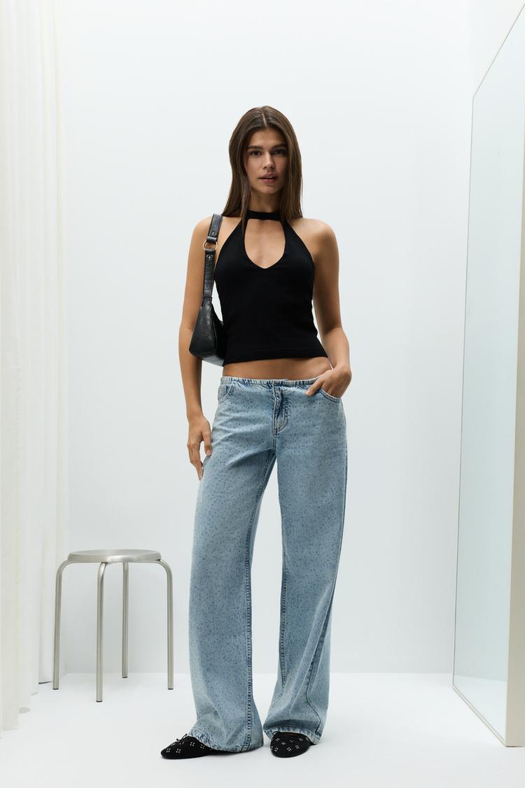Rhinestone wide-leg jeans — INDIGO
