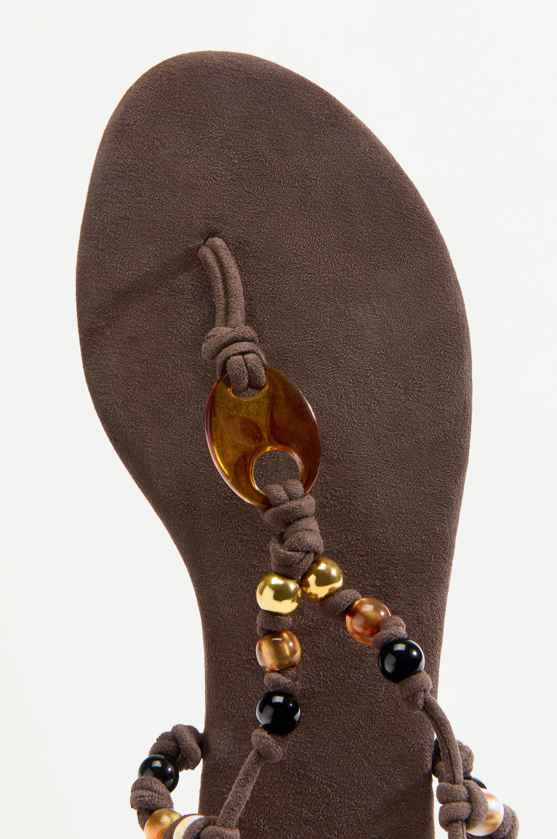 Beaded strap flat sandals — BROWN