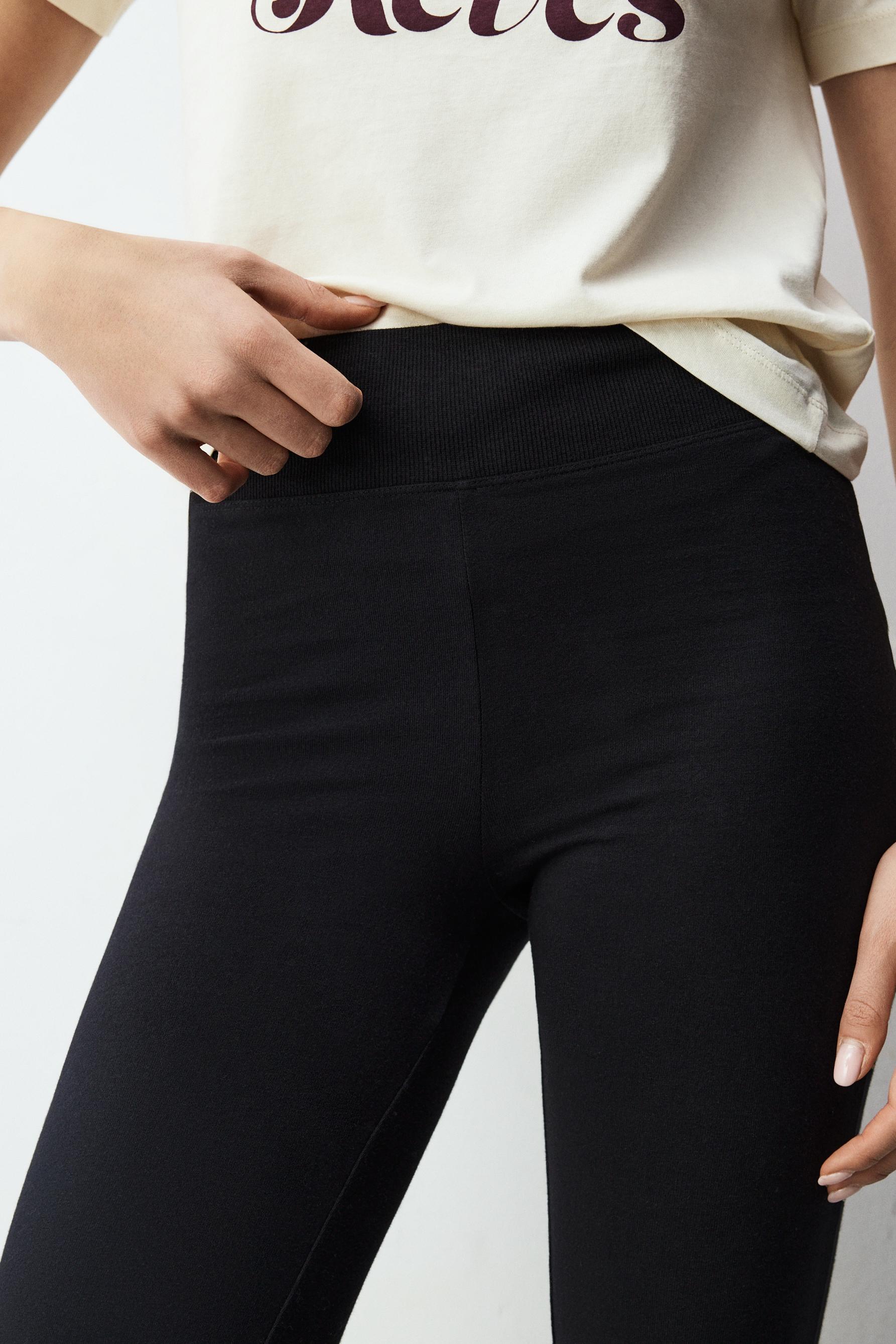 Bell bottom leggings with ribbed waist — BLACK