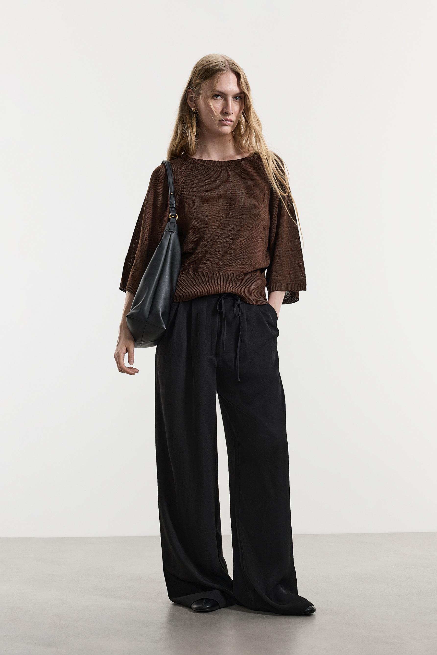 Satin wide-leg trousers — BLACK
