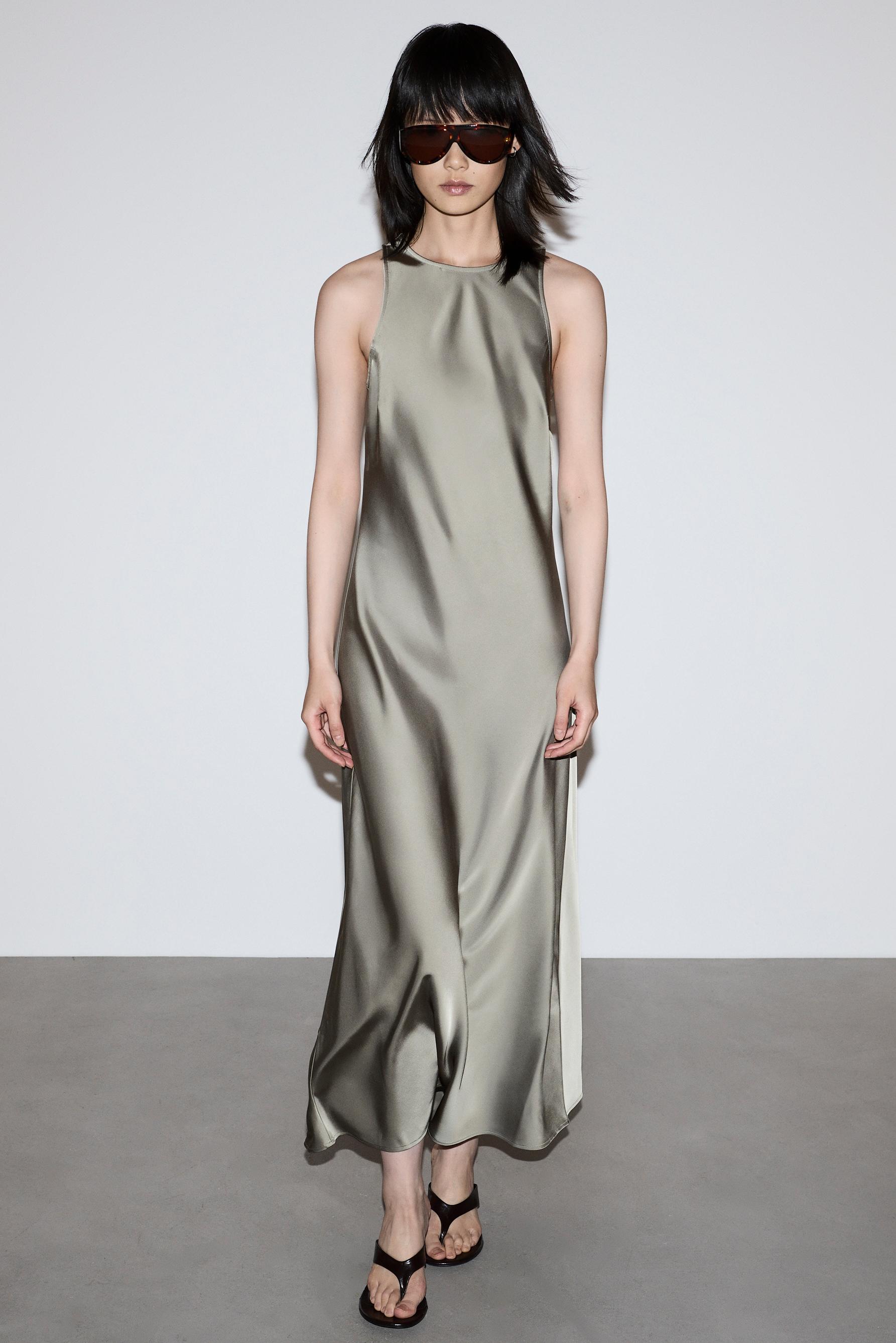Satin midi dress — PALE KHAKI