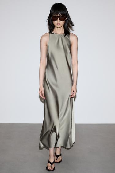 Satin midi dress — PALE KHAKI 1