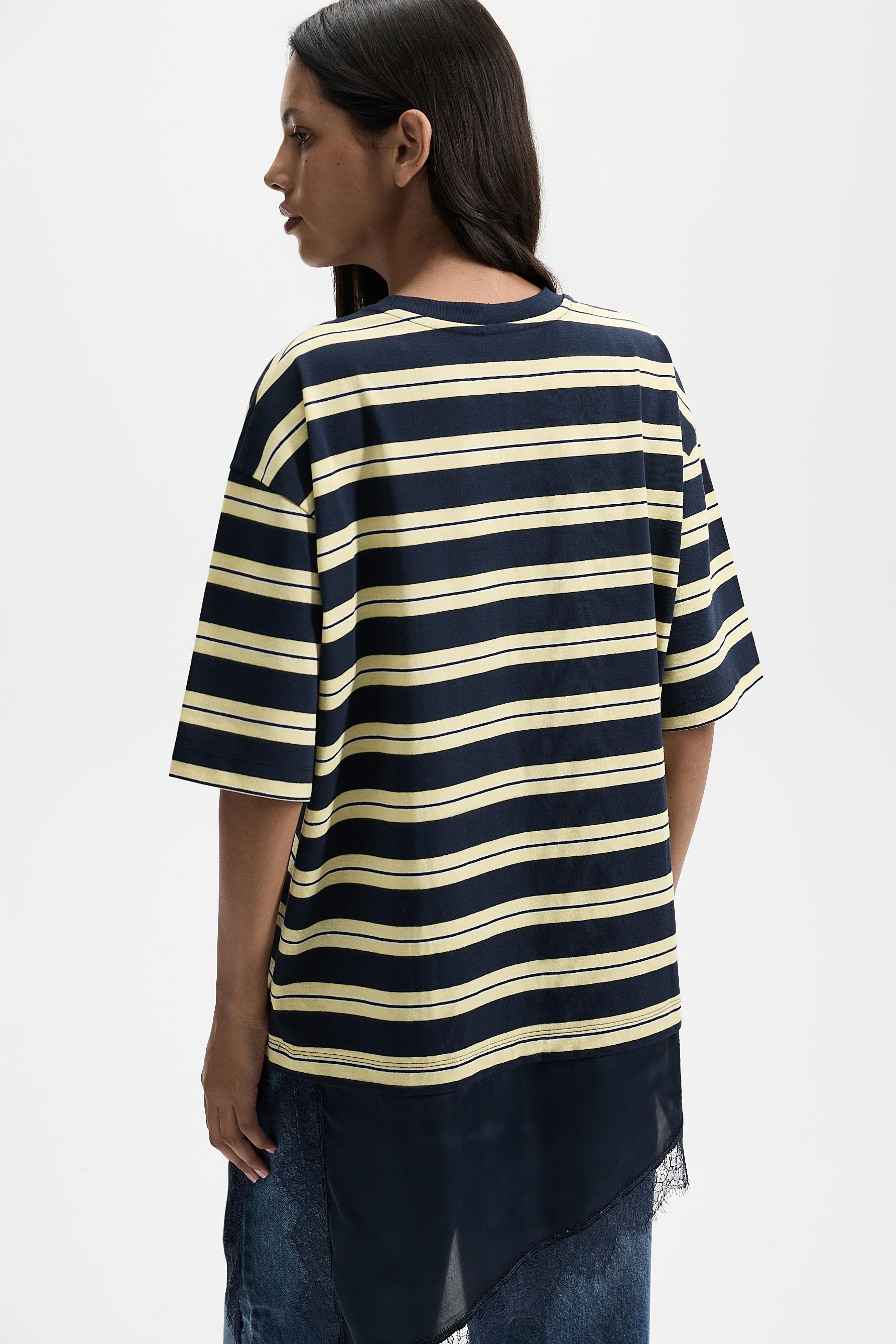 Striped lace-hem T-shirt — STRIPED