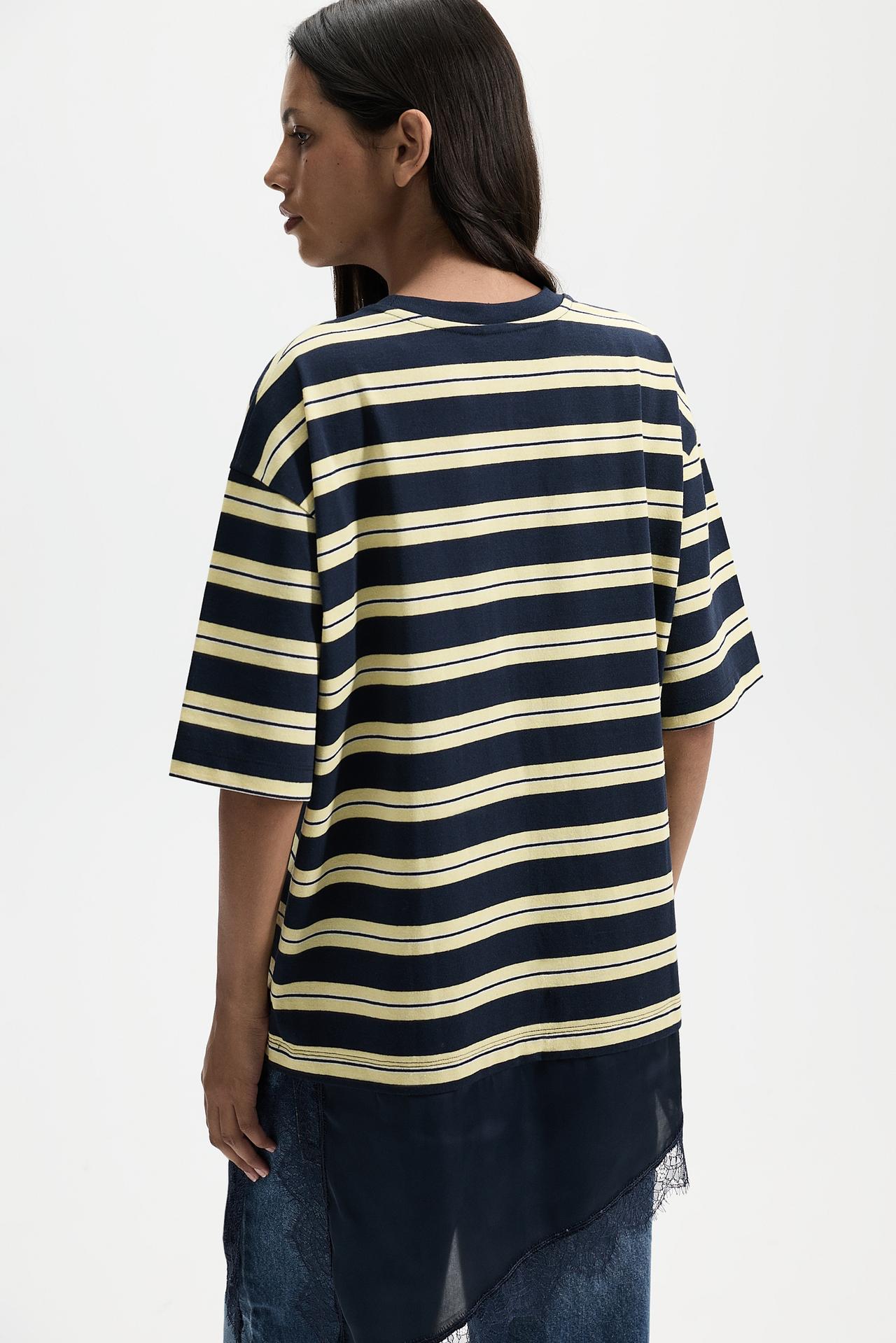 Striped lace-hem T-shirt — STRIPED