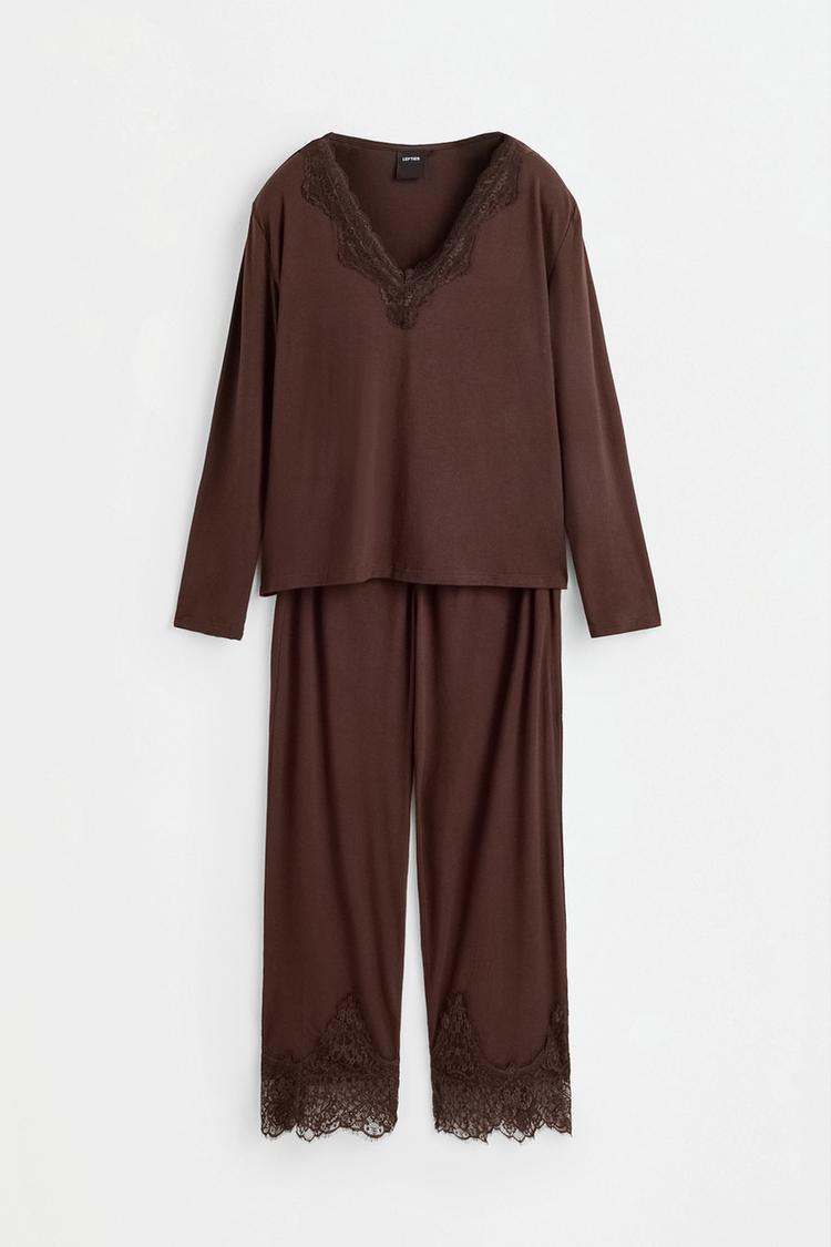 Long lace pyjamas — BROWN