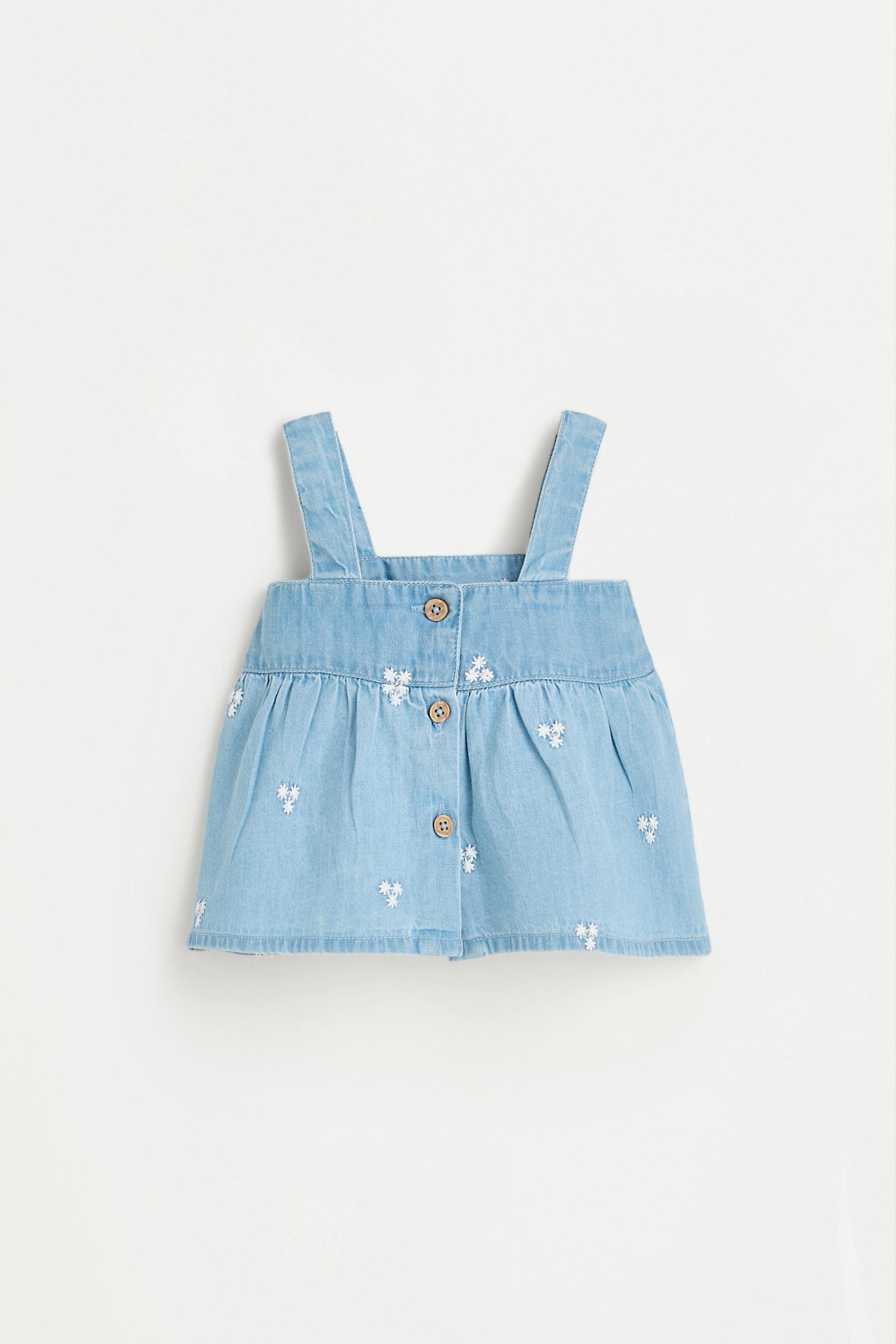 Embroidered denim top — PALE BLUE