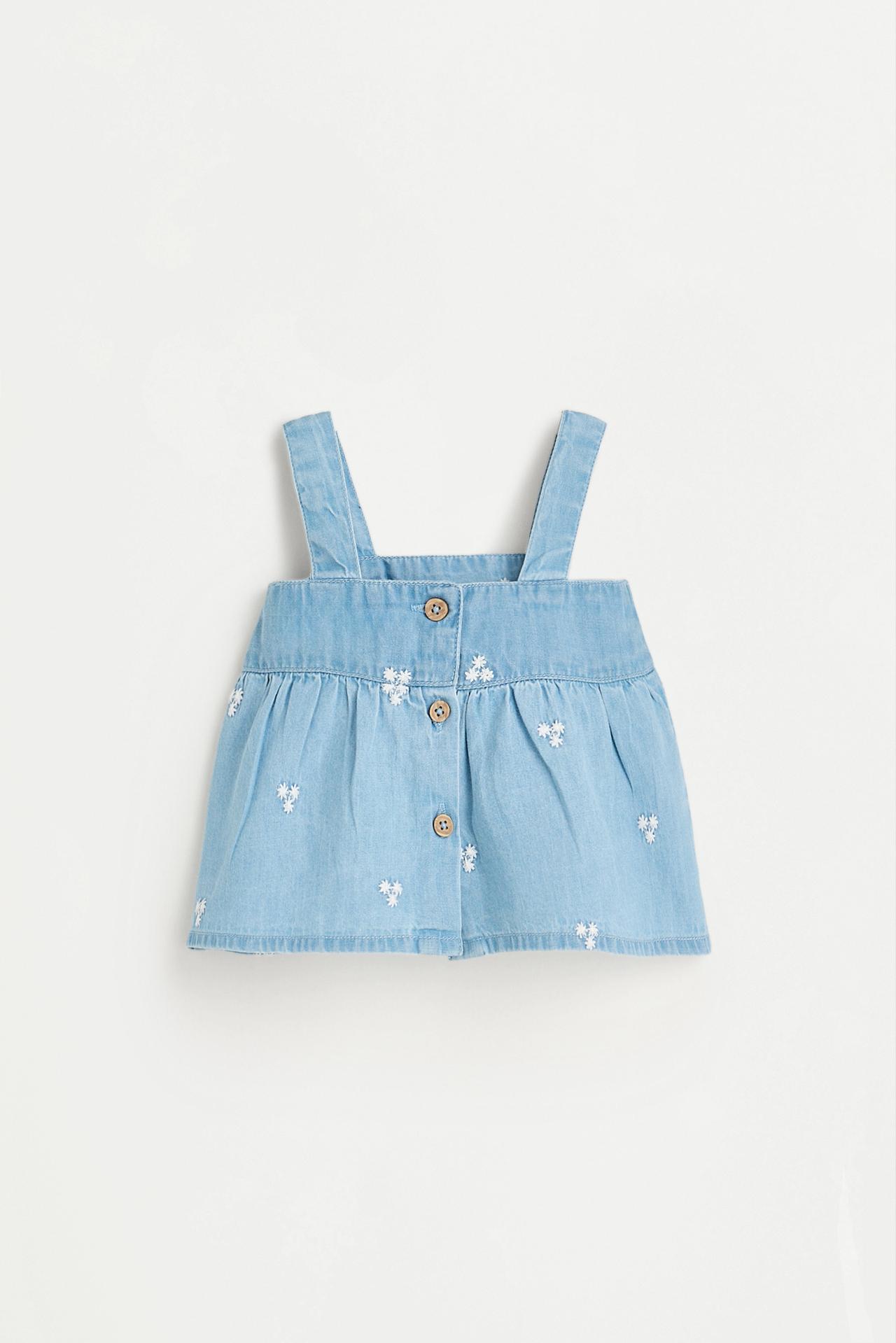 Embroidered denim top — PALE BLUE