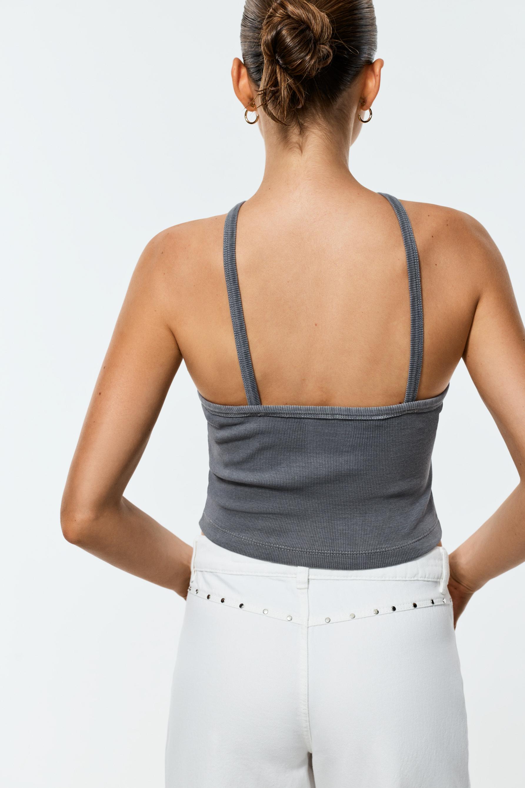 Eyelet halter top — PALE CHARCOAL