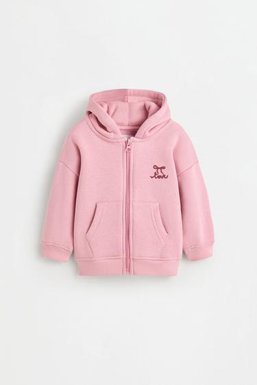 Zip-up sweatshirt with raised lettering — PINK 1