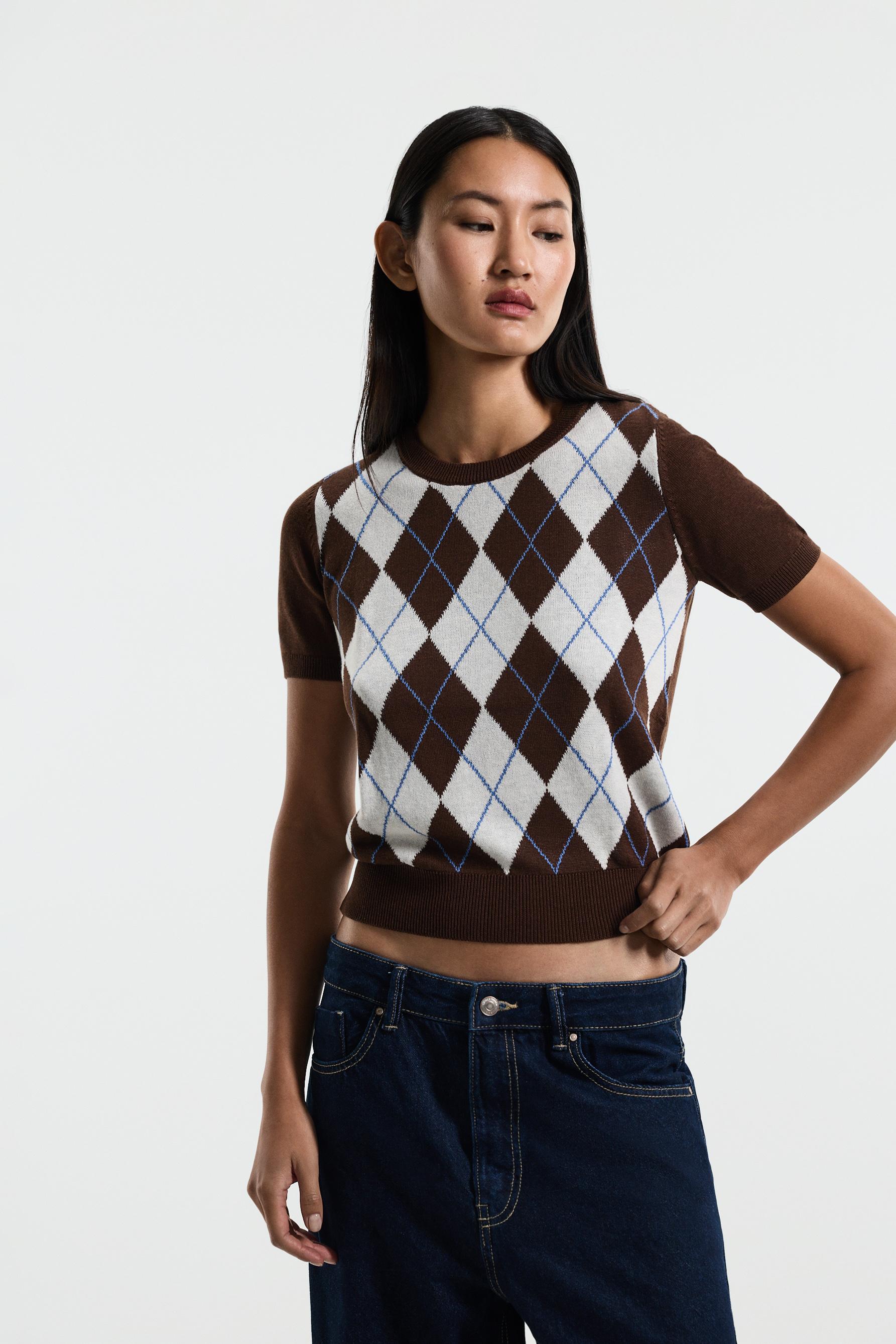 Argyle print sweater — BROWN