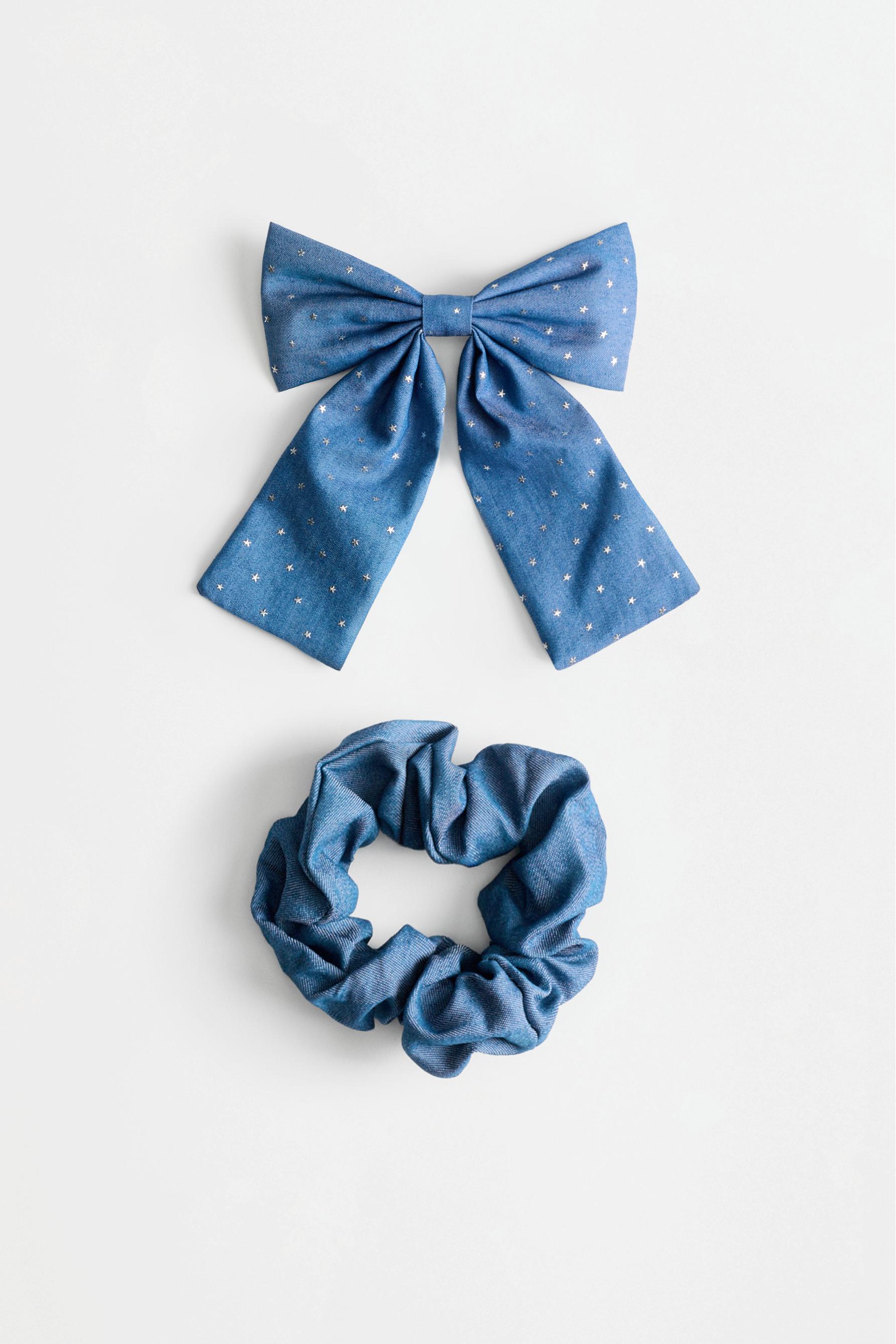 Denim bow and scrunchie (2-piece set) — NAVY