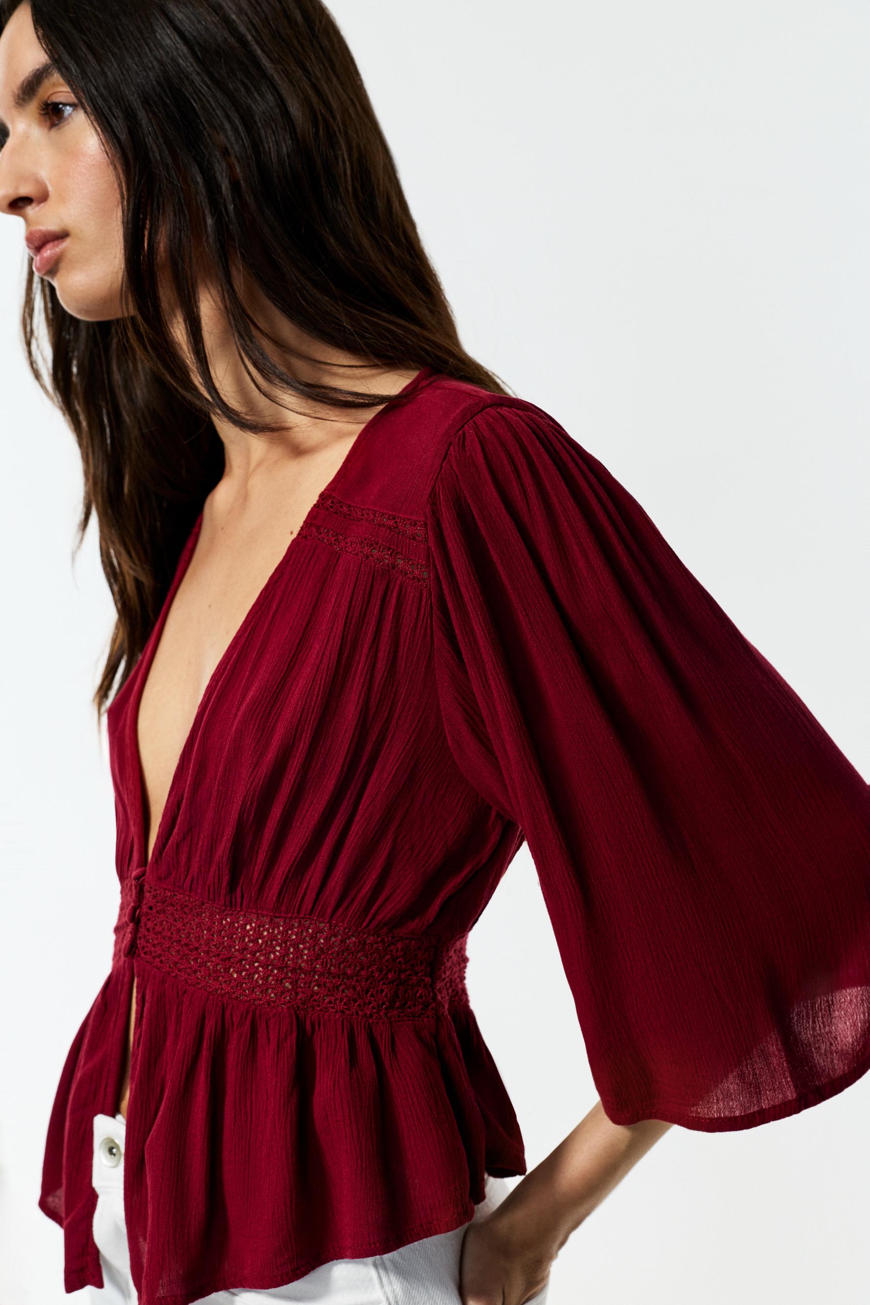 Textured shirt with lace inserts — MAROON