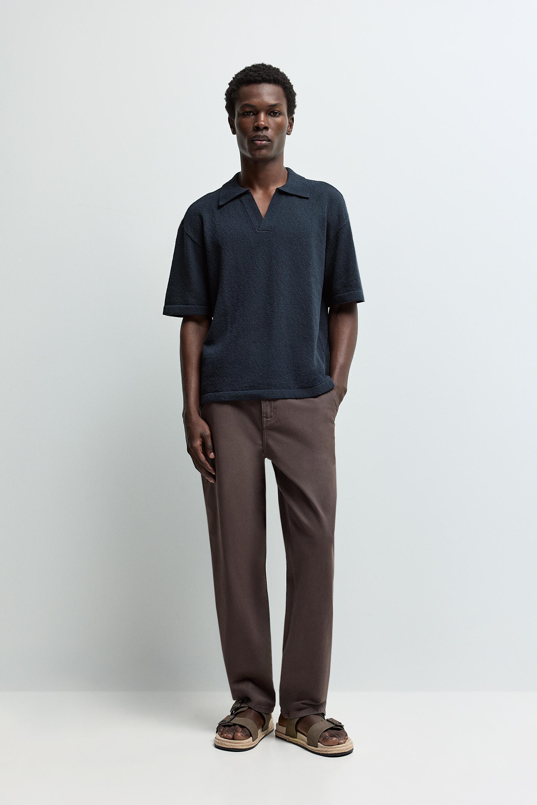 Textured knit polo shirt — NAVY