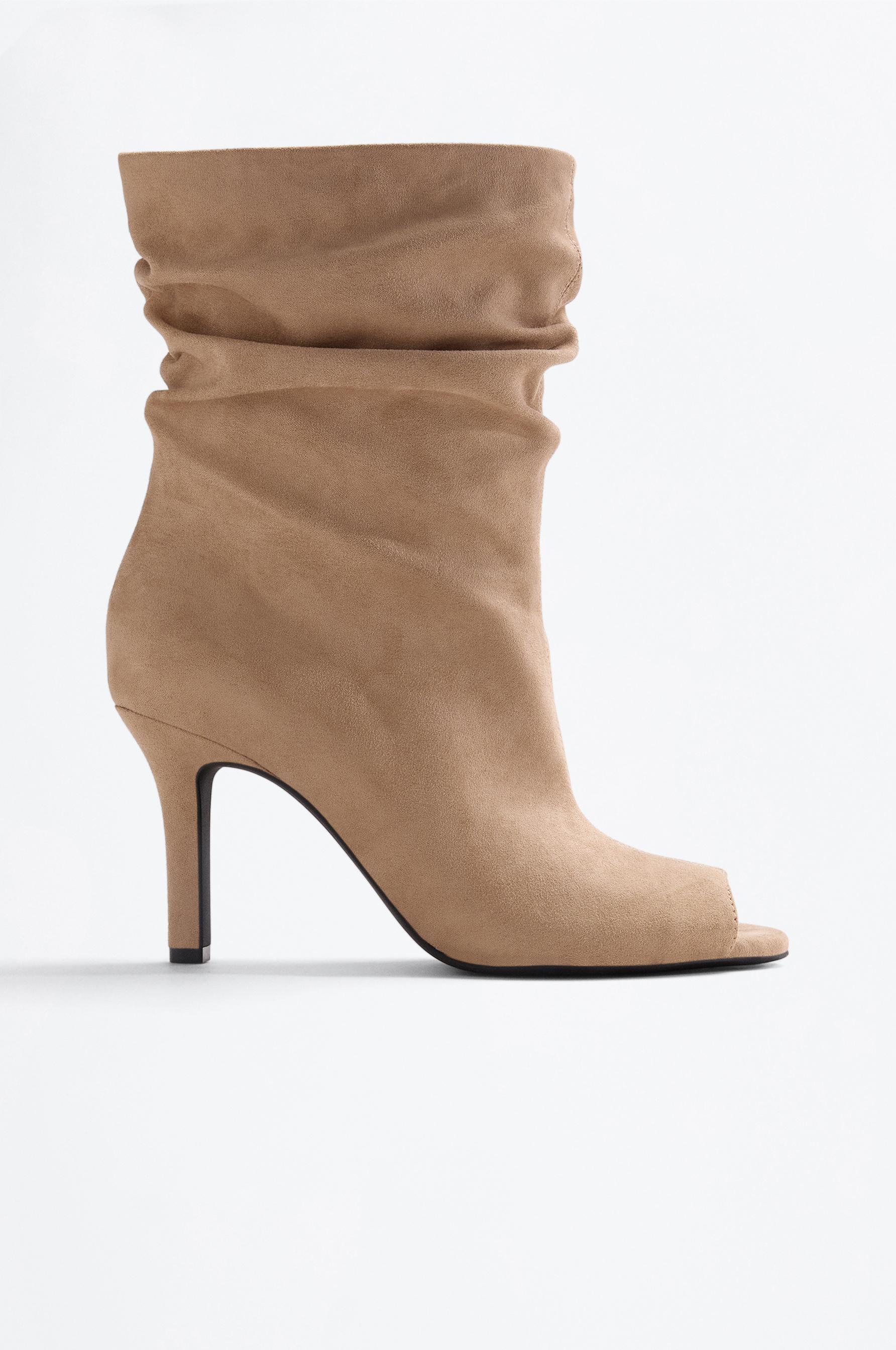 Faux suede heeled boot — BEIGE