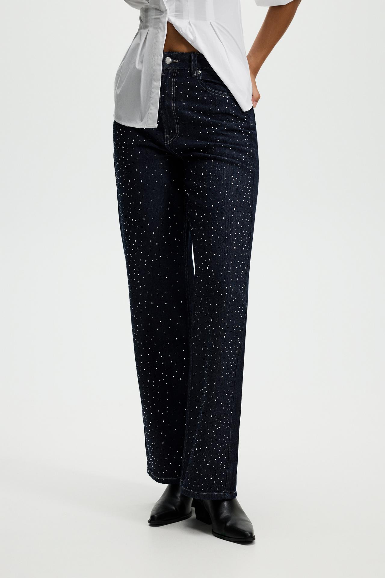 Wide-leg strass jeans — BLUE