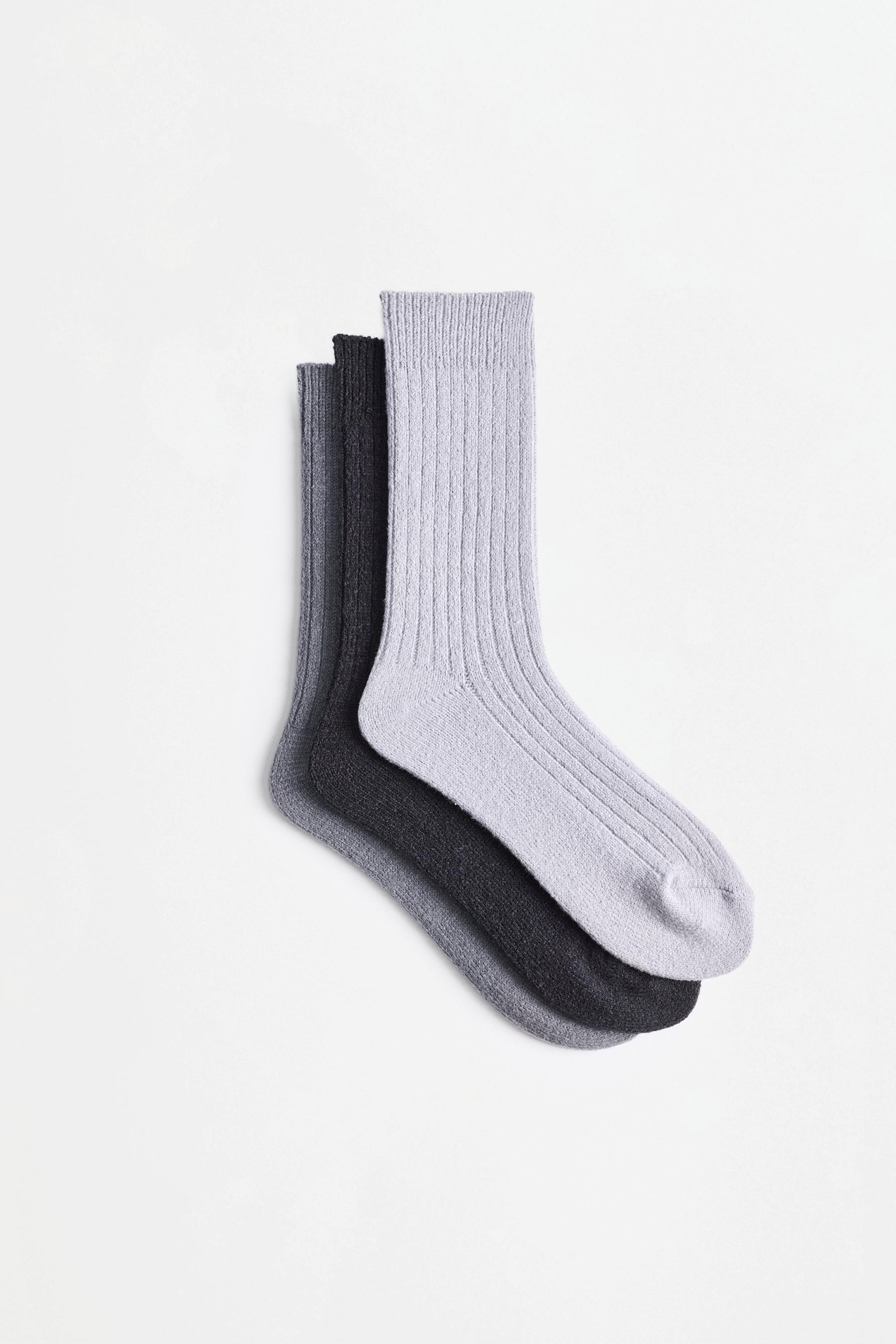 Ribbed Long Socks (3-Pack) — GREY MARL