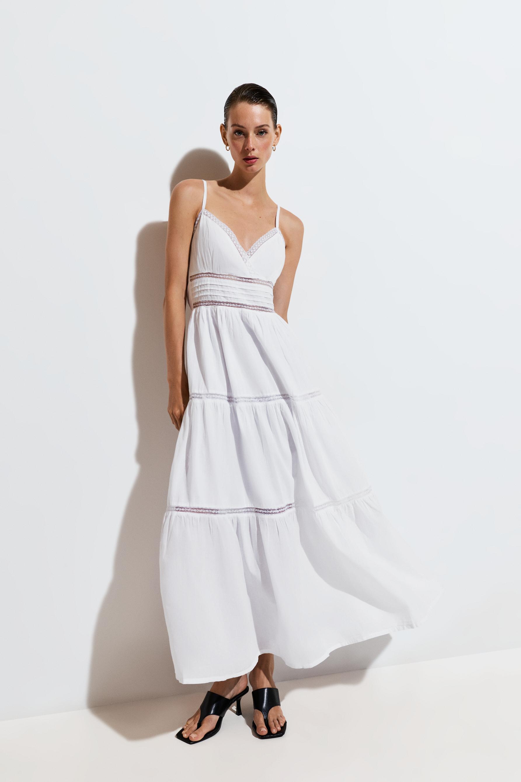 Midi dress with lace trim — WHITE