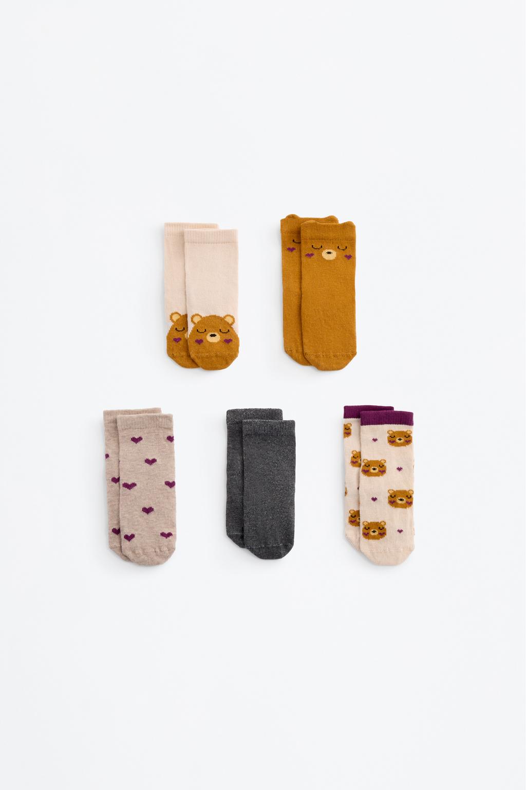 Conjunto de 5 pares de meias soquetes ursinho