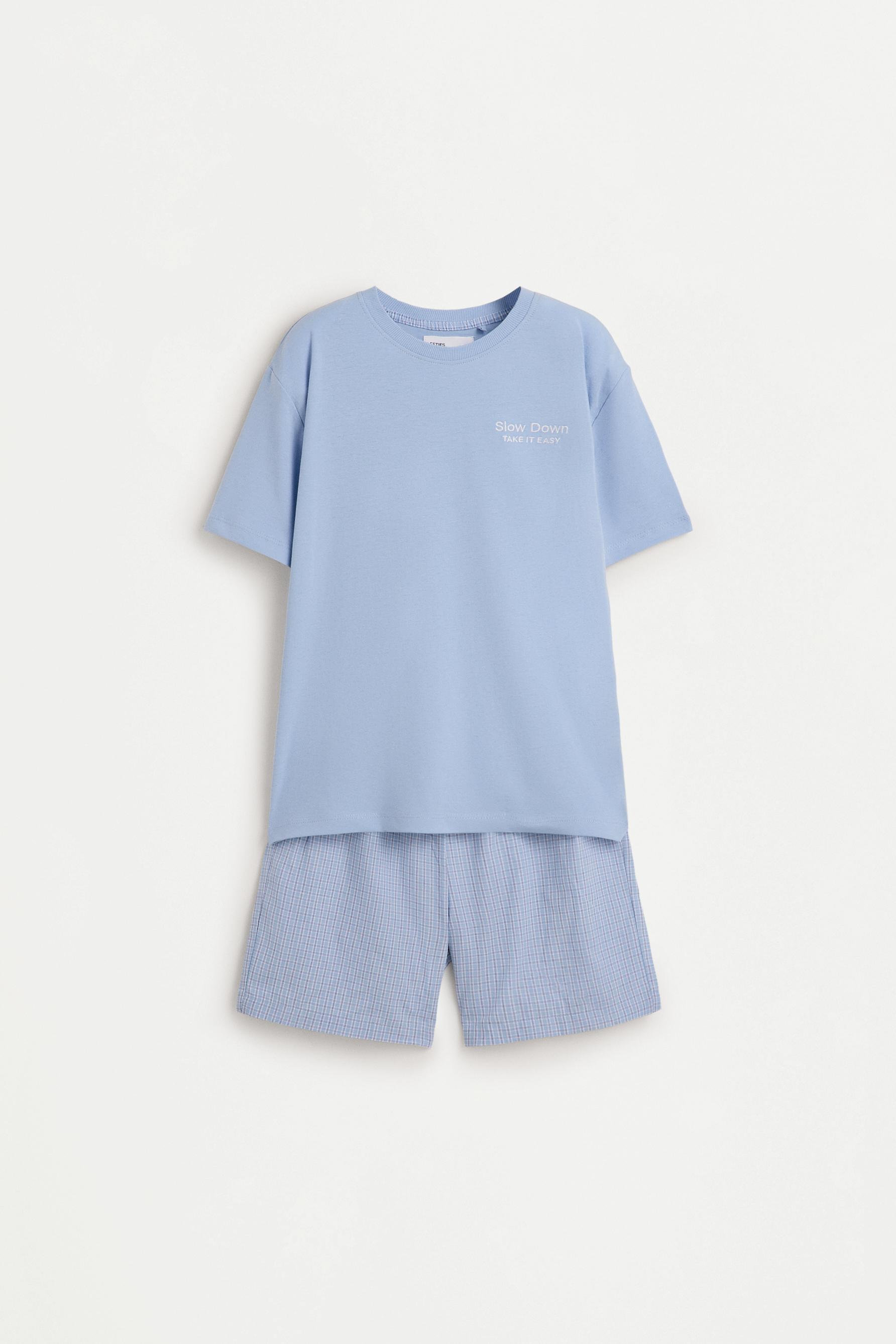 Short pyjamas with slogan print — PALE SKY BLUE