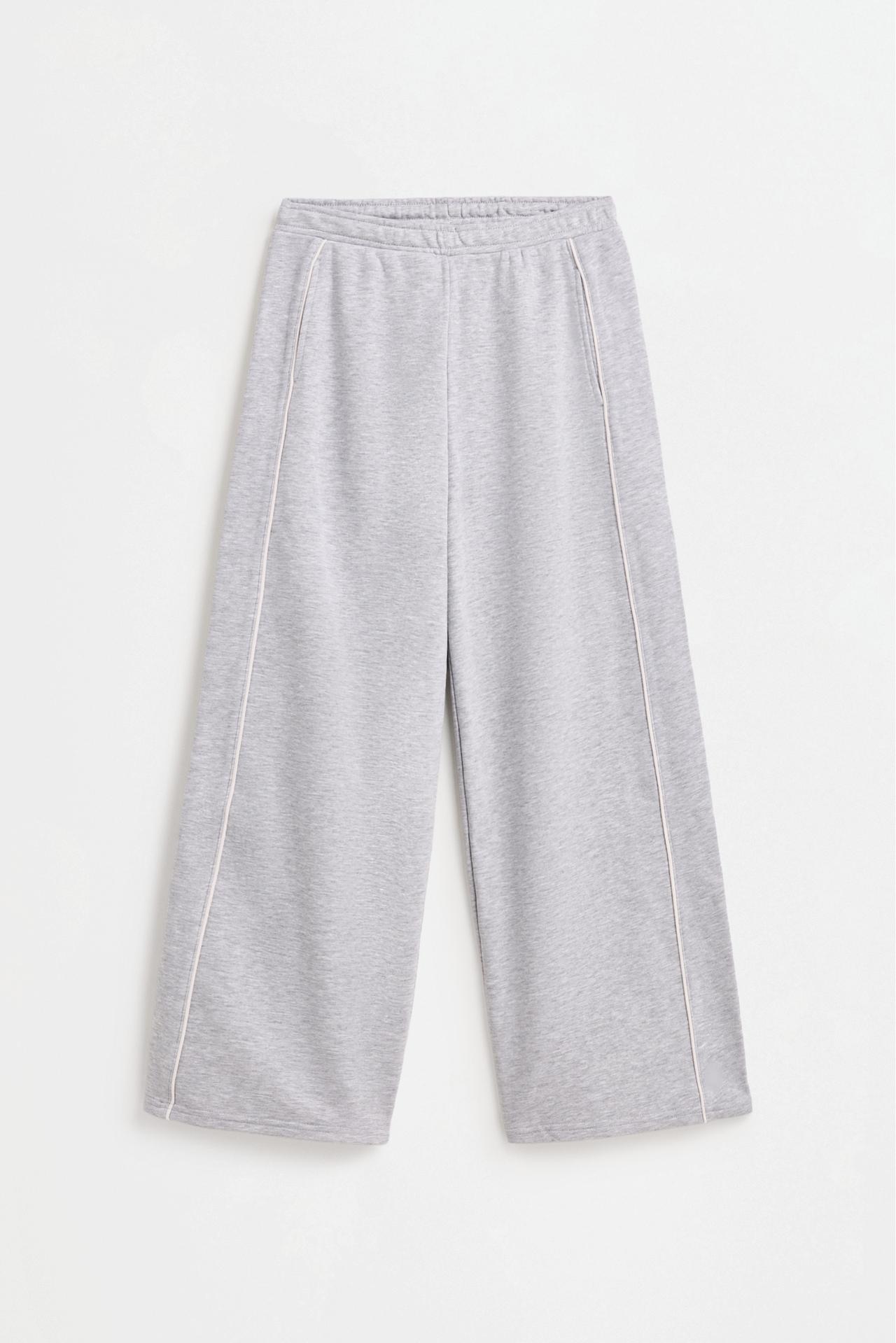 Wide-leg tracksuit trousers with contrast trim — GREY MARL