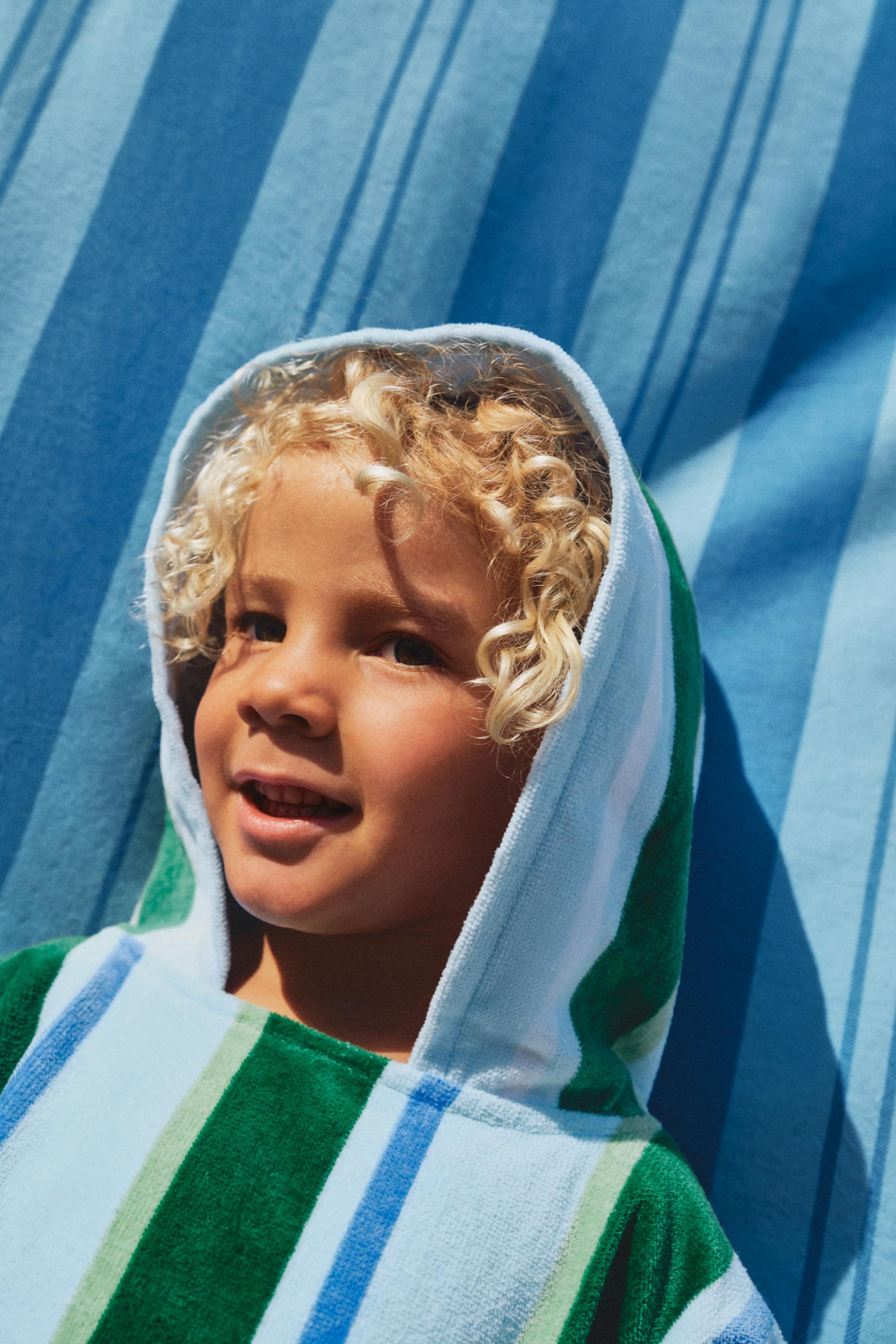 Kids' Green Stripe Hooded Towel Poncho — BLUISH GREEN
