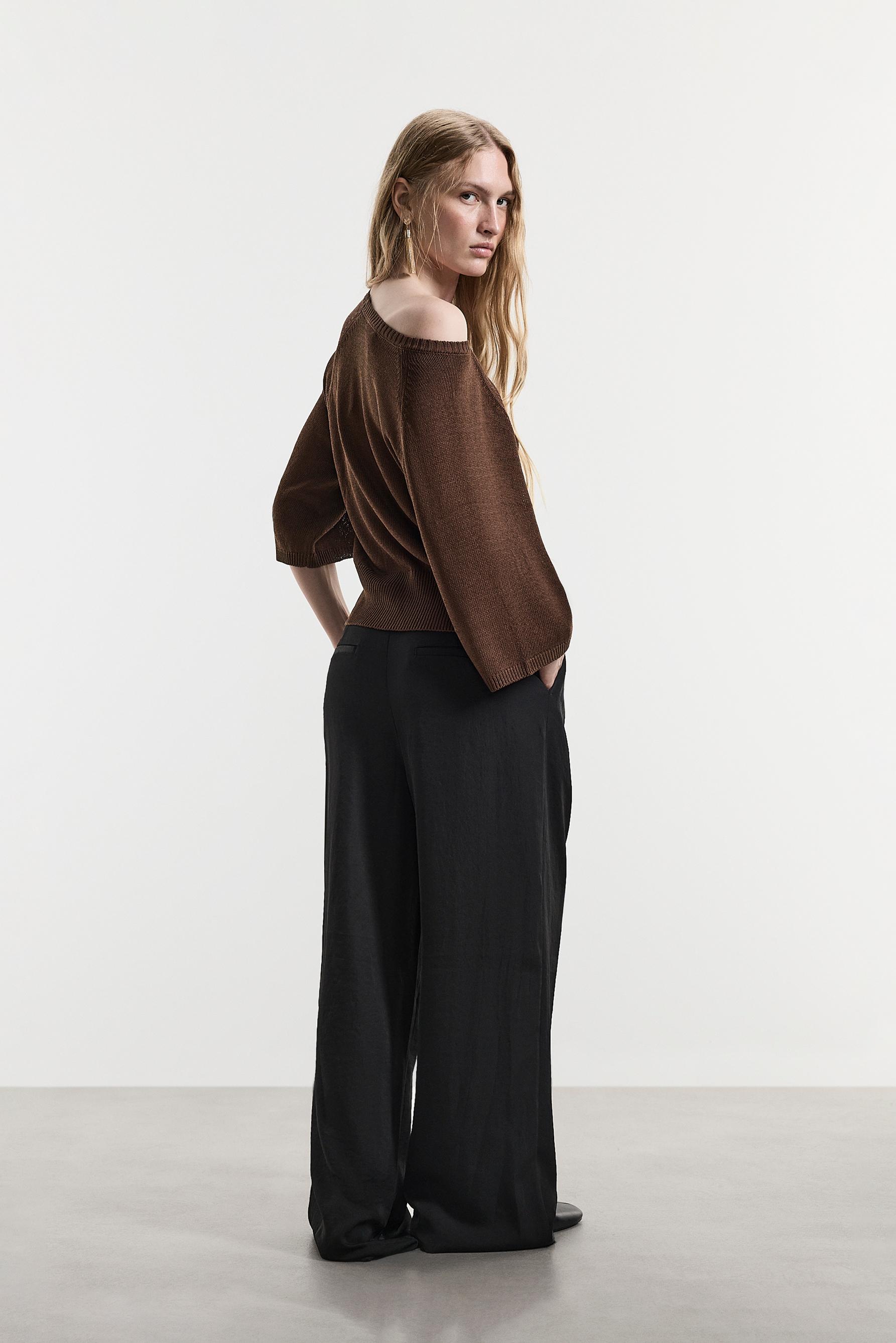 Satin wide-leg trousers — BLACK