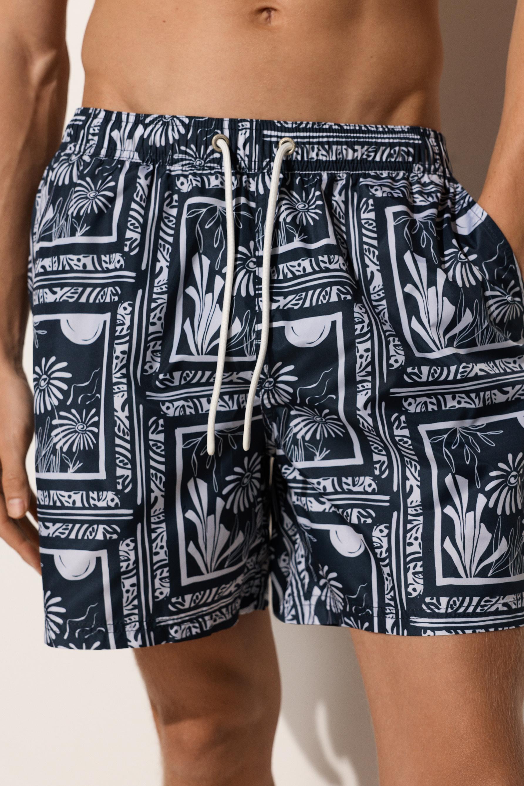 Printed regular fit swim shorts — NAVY
