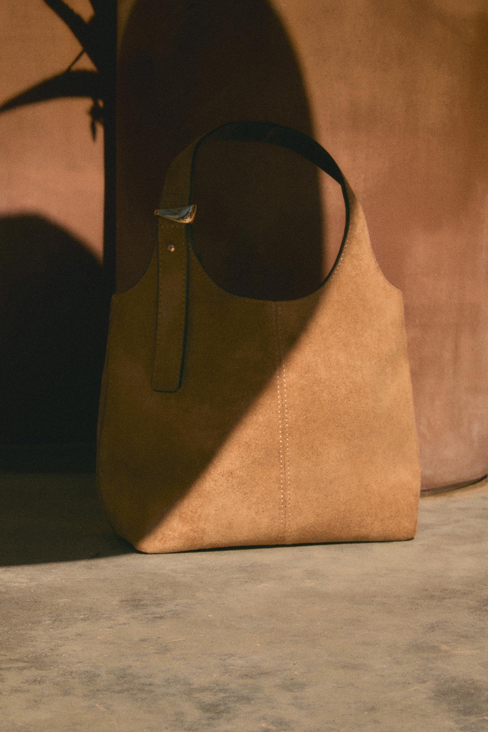 Suede Effect Mini Shopper Bag — CAMEL