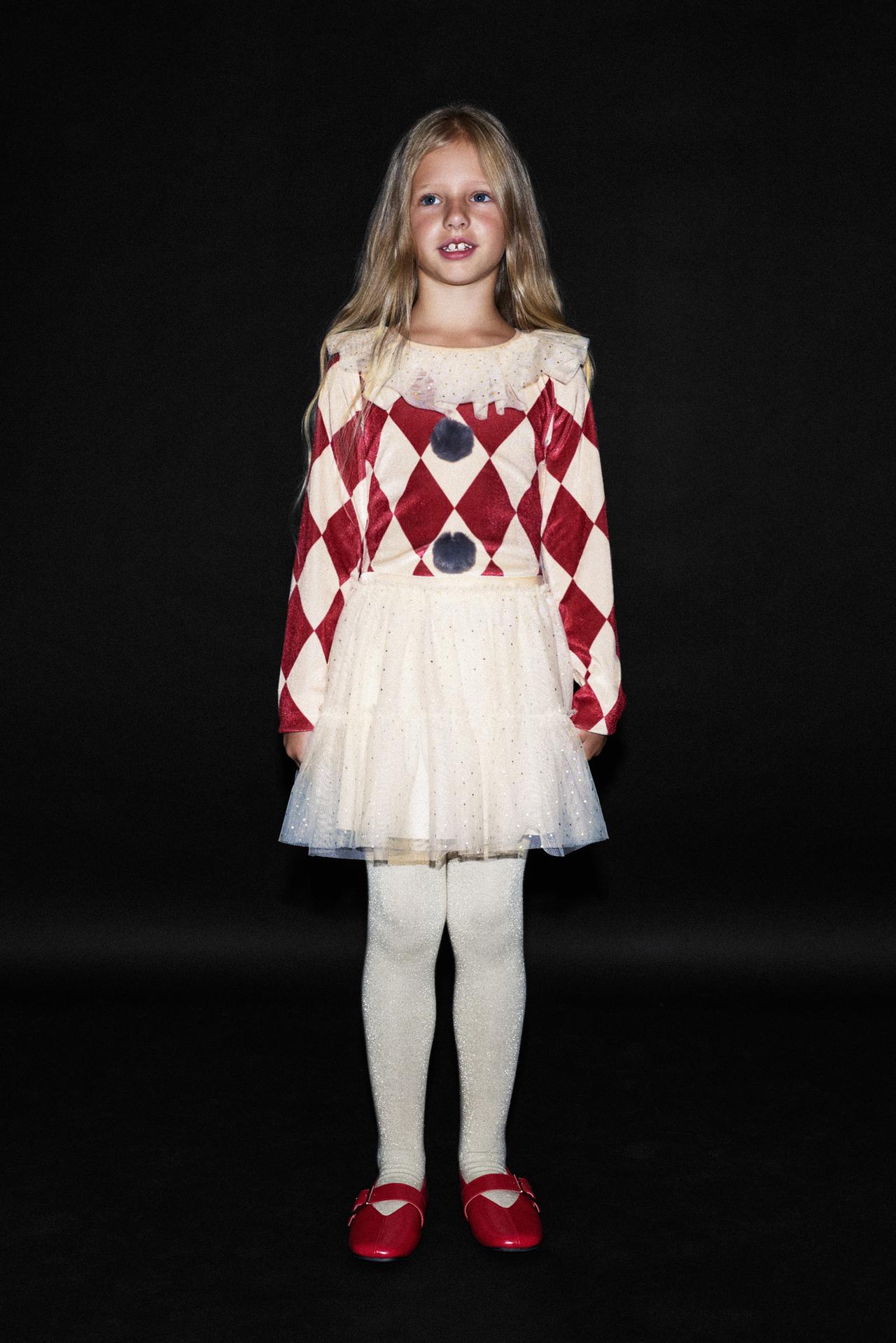 Tulle and suede clown costume — WHITE/RED