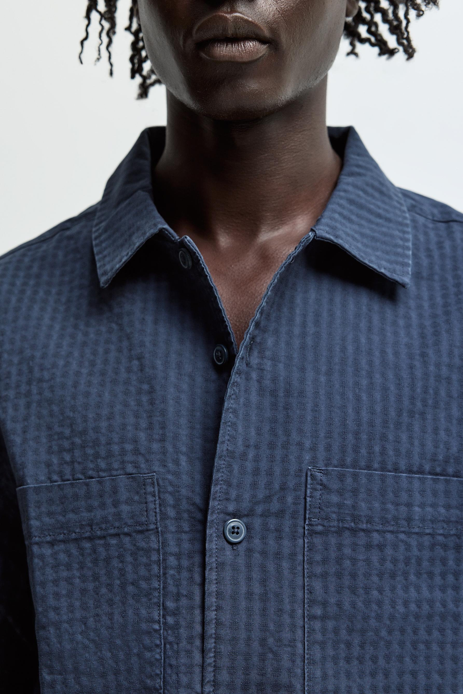 Jacquard shirt with pocket — NAVY
