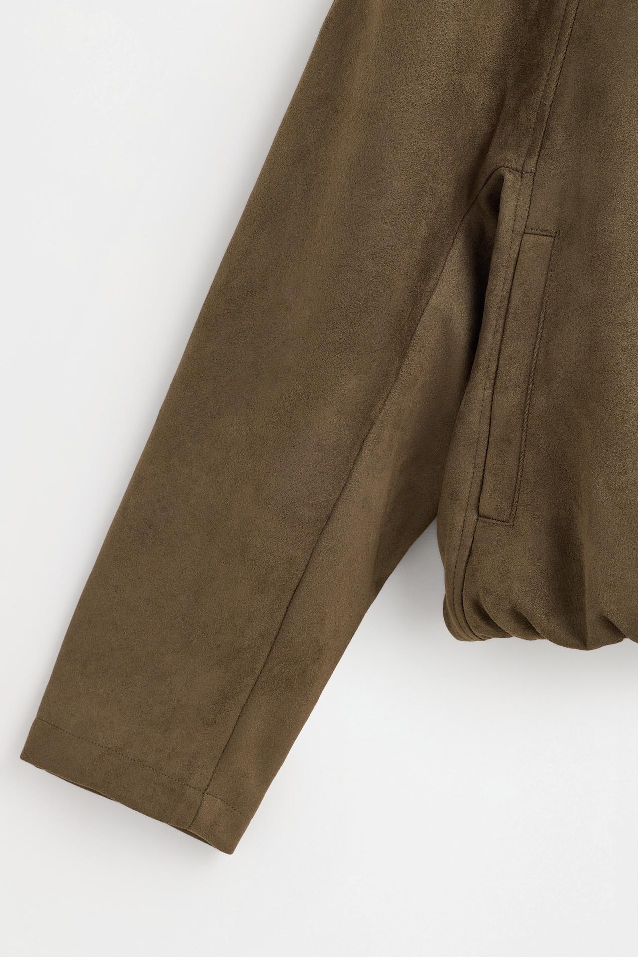 Puffed faux suede bomber jacket — DARK KHAKI