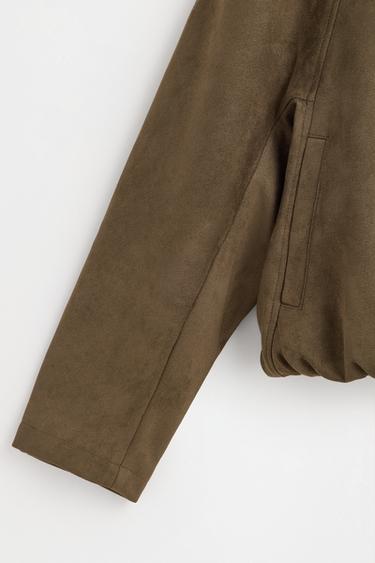Puffed faux suede bomber jacket — DARK KHAKI 8