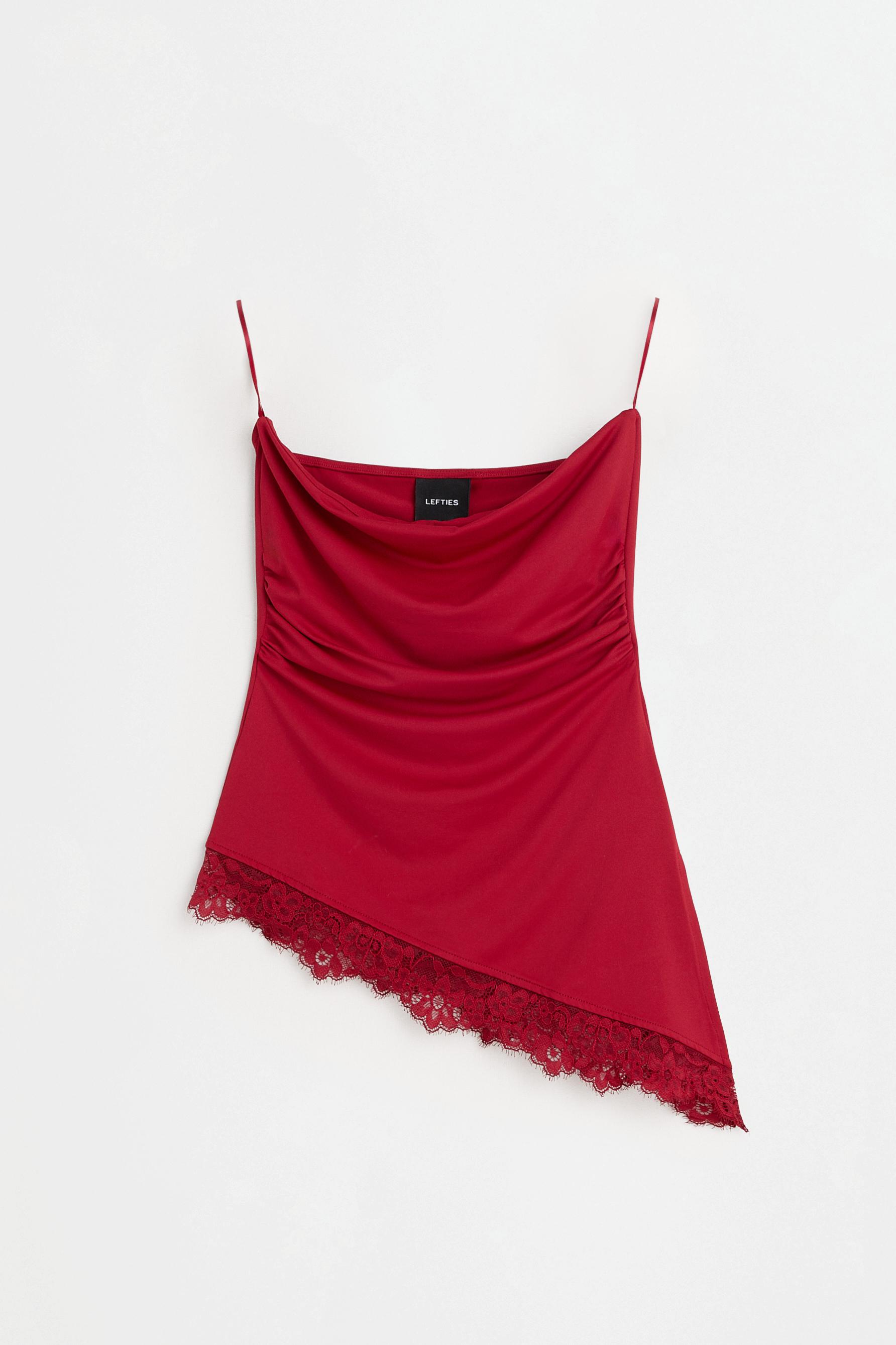 Asymmetric lace top — RED