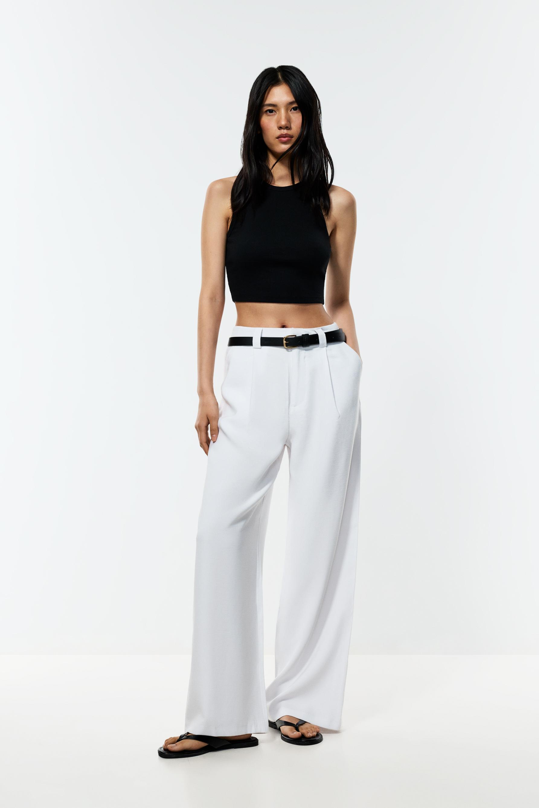 Wide-leg trousers with darts — WHITE