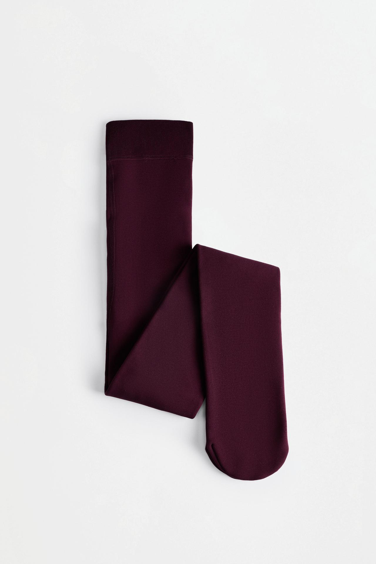 Leather effect fleece tights 200 den — BURGUNDY