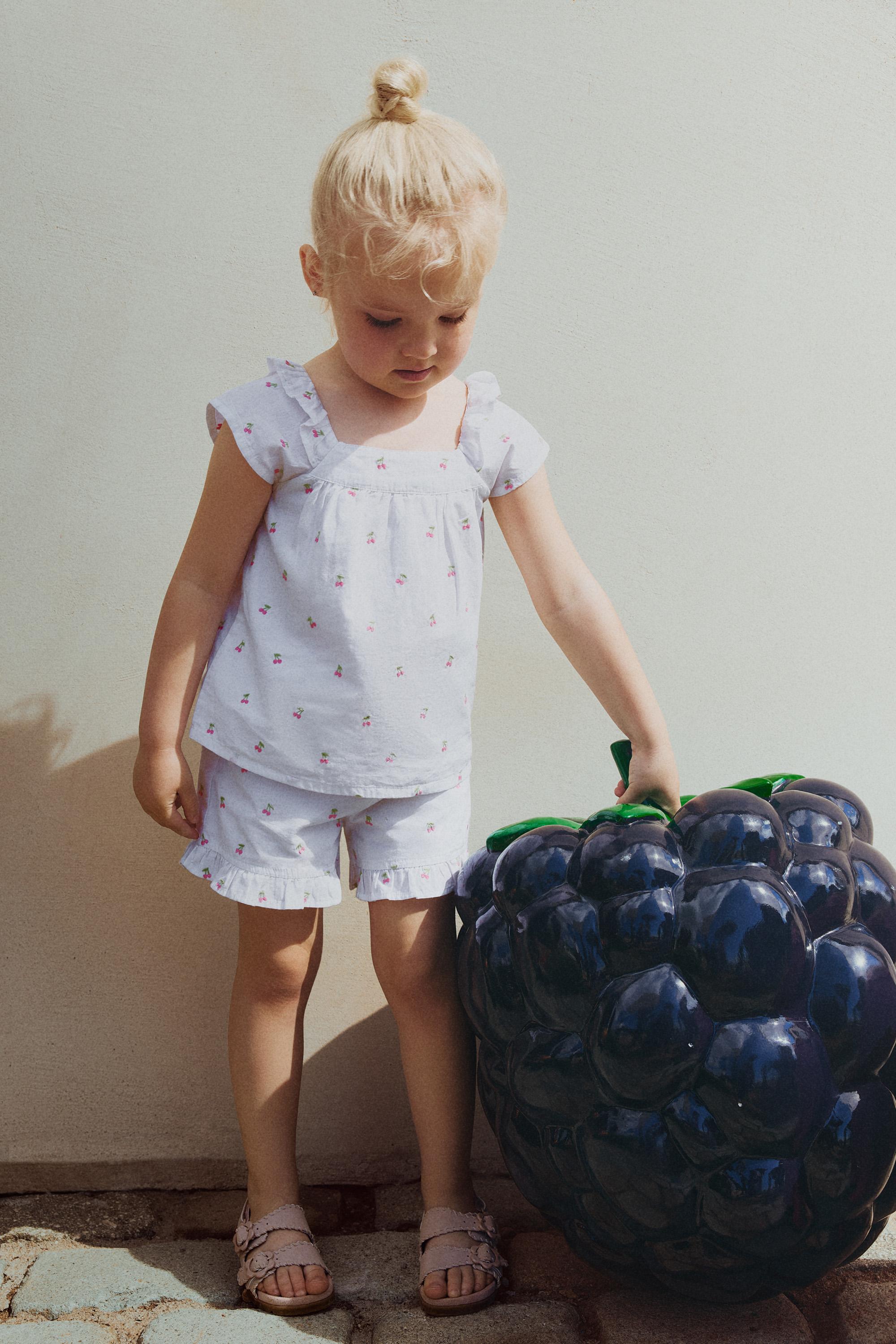 Cherry embroidered blouse and shorts co-ord — WHITE