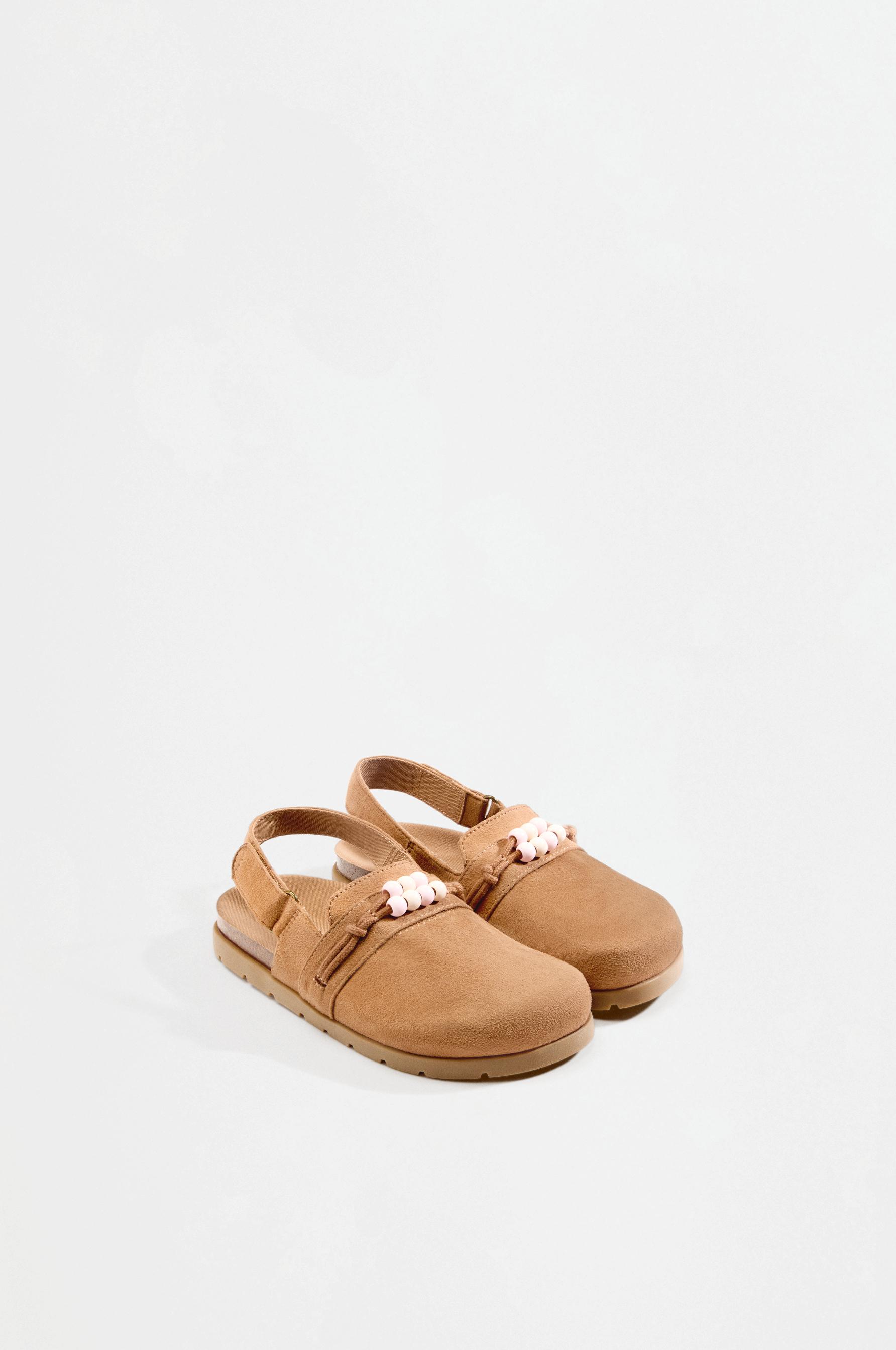 Faux suede beaded clogs — LEATHER