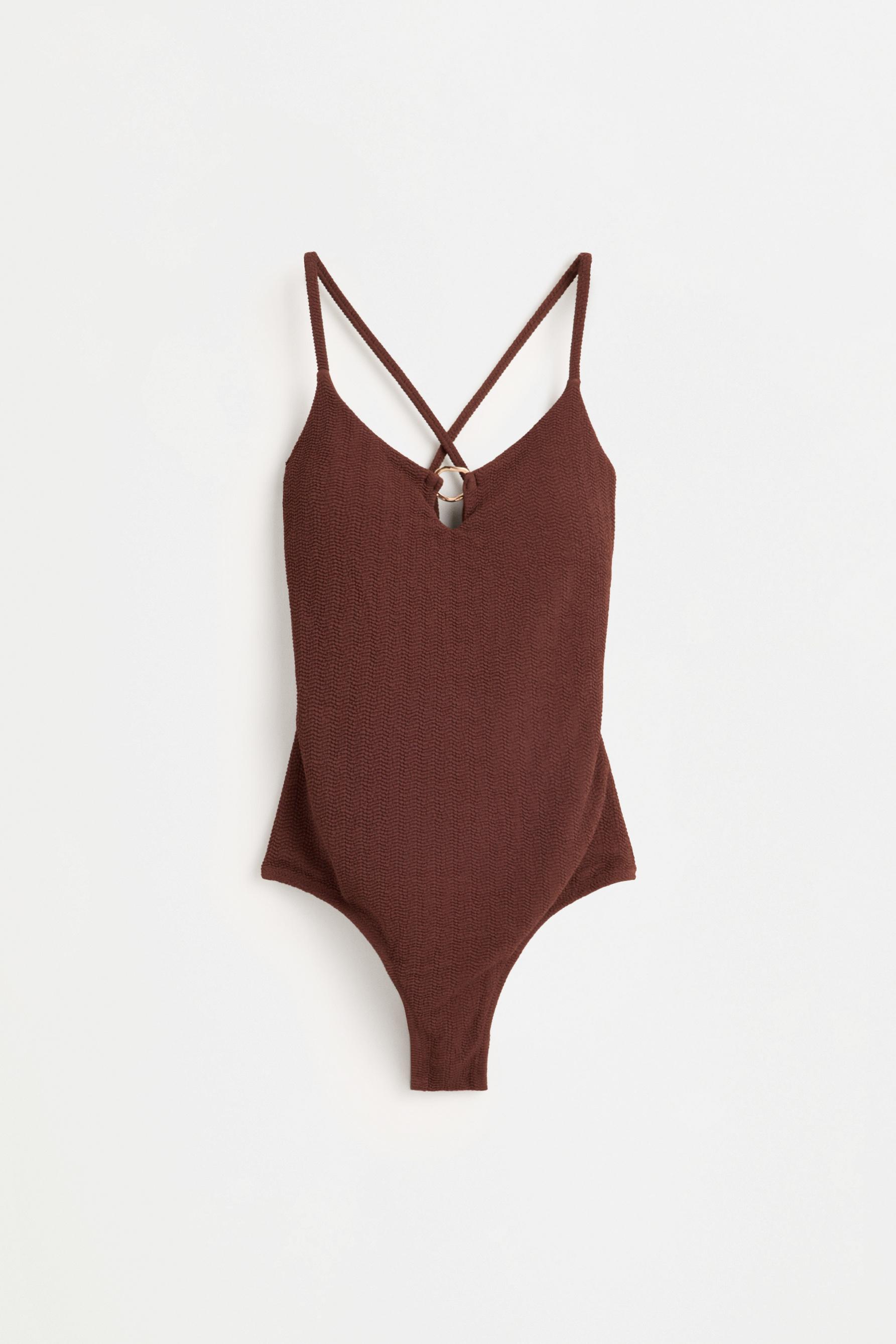 Jewel detail swimsuit — CHOCOLATE