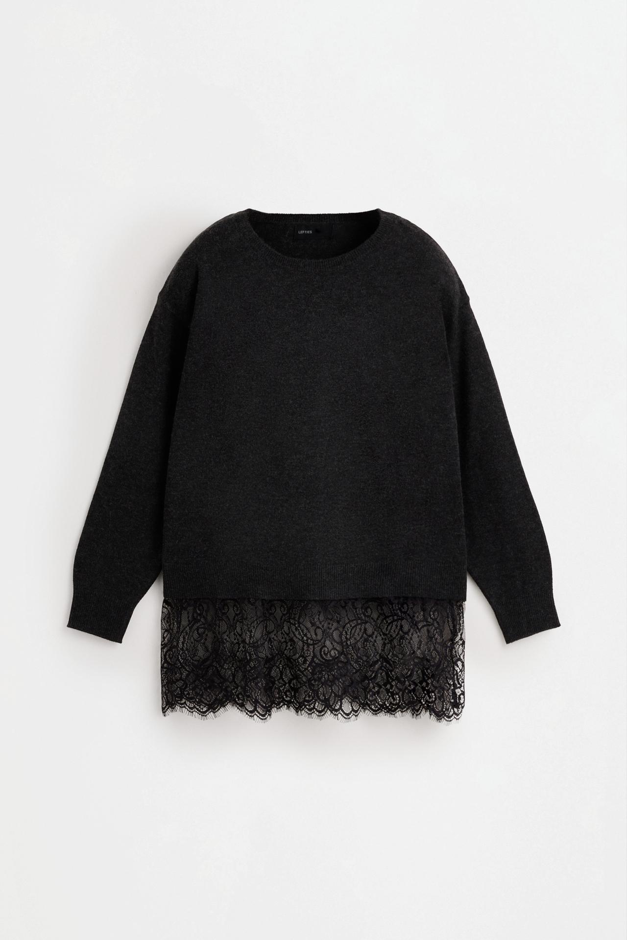 Lace hem sweater — GREY MARL