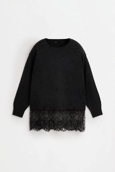 Lace hem sweater — GREY MARL 6