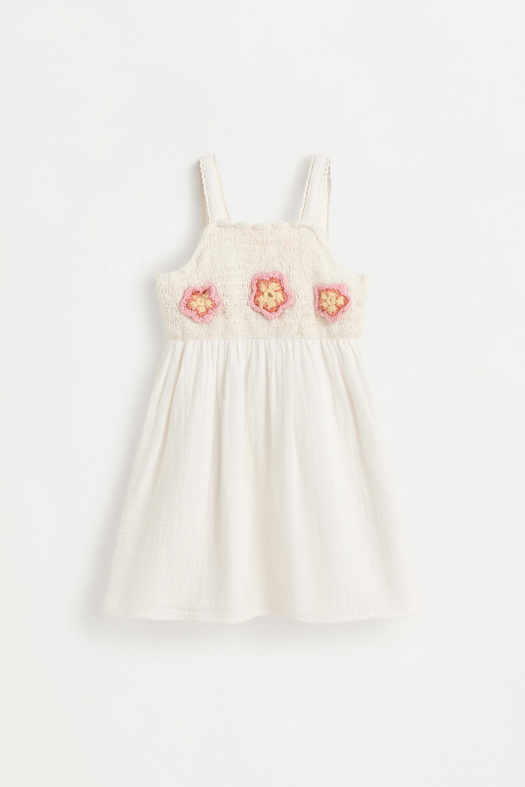 Crochet flower dress — ECRU
