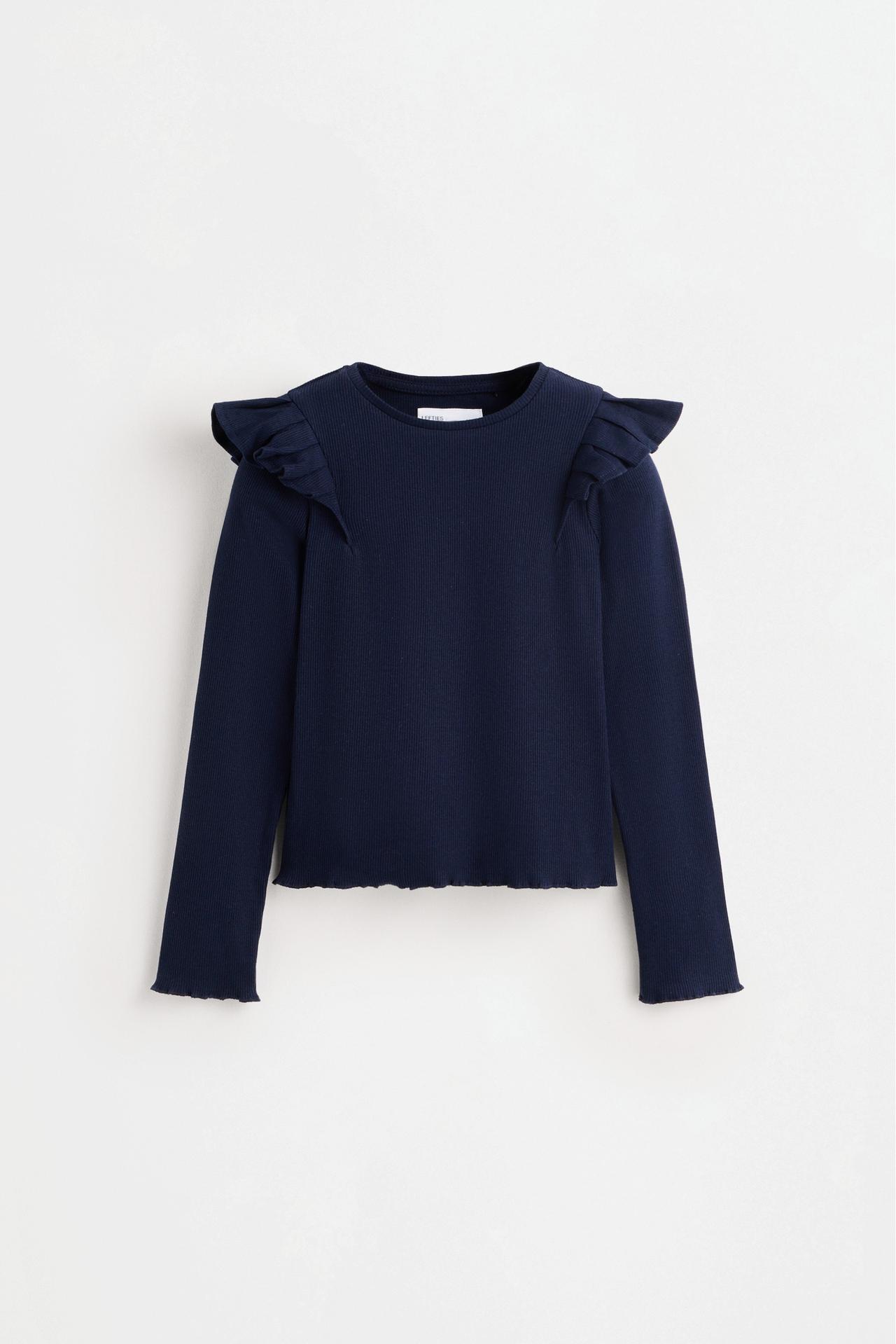 Ribbed Ruffle T-shirt — NAVY