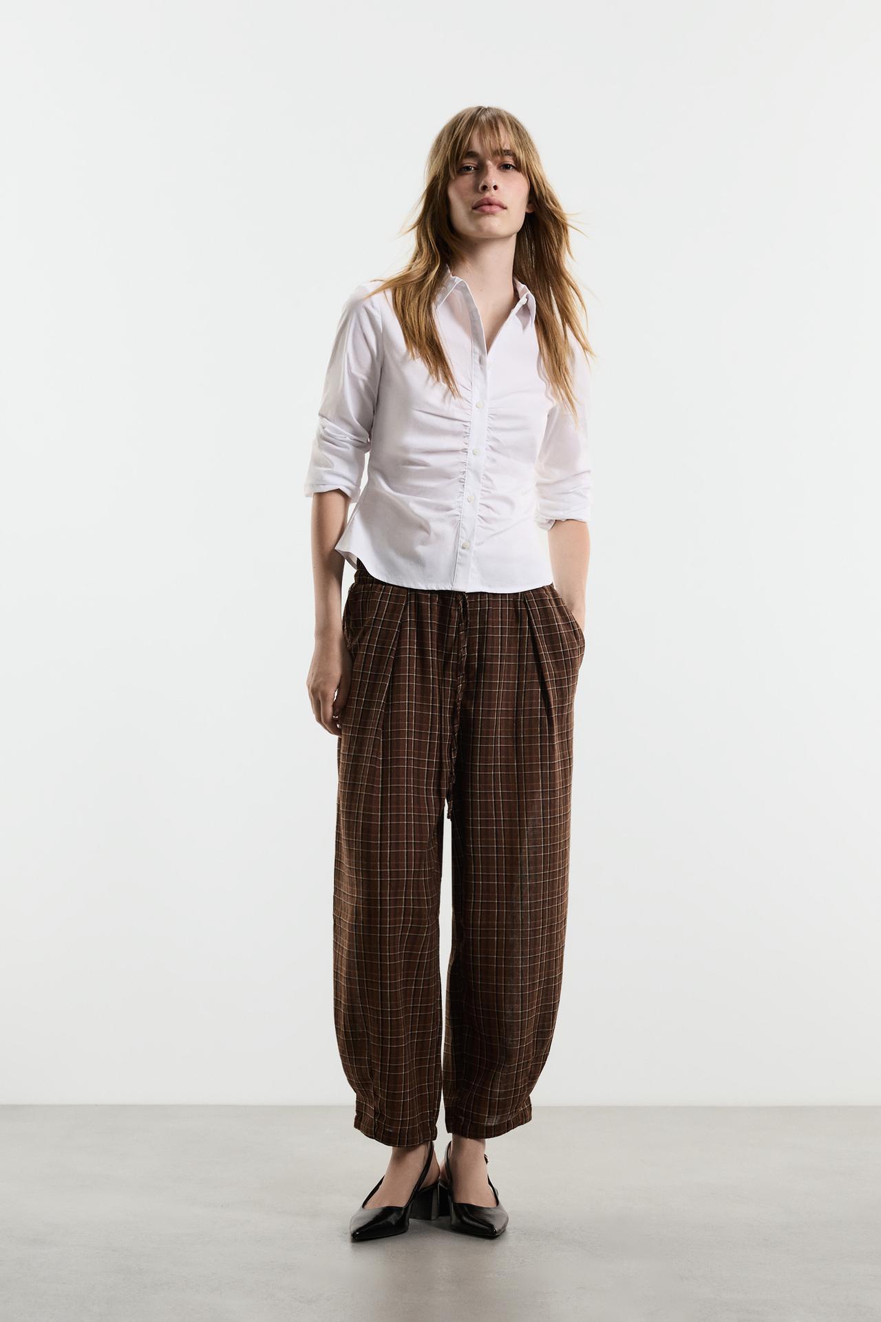 Balloon fit checked joggers — BROWN