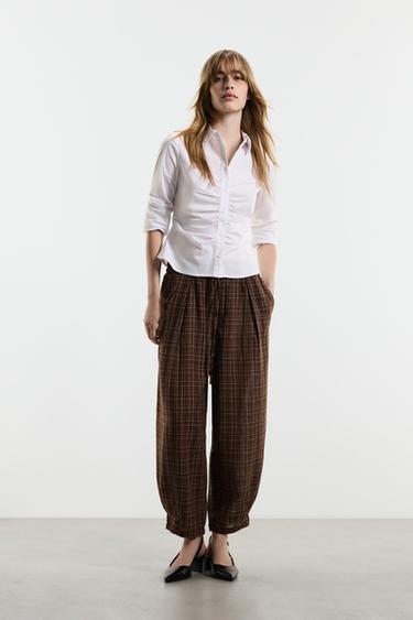 Balloon fit checked joggers — BROWN 4
