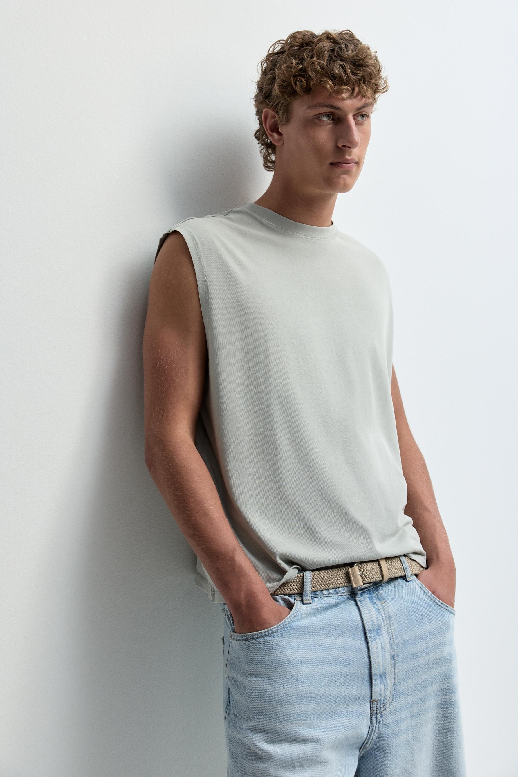 Faded-effect sleeveless T-shirt — STEEL